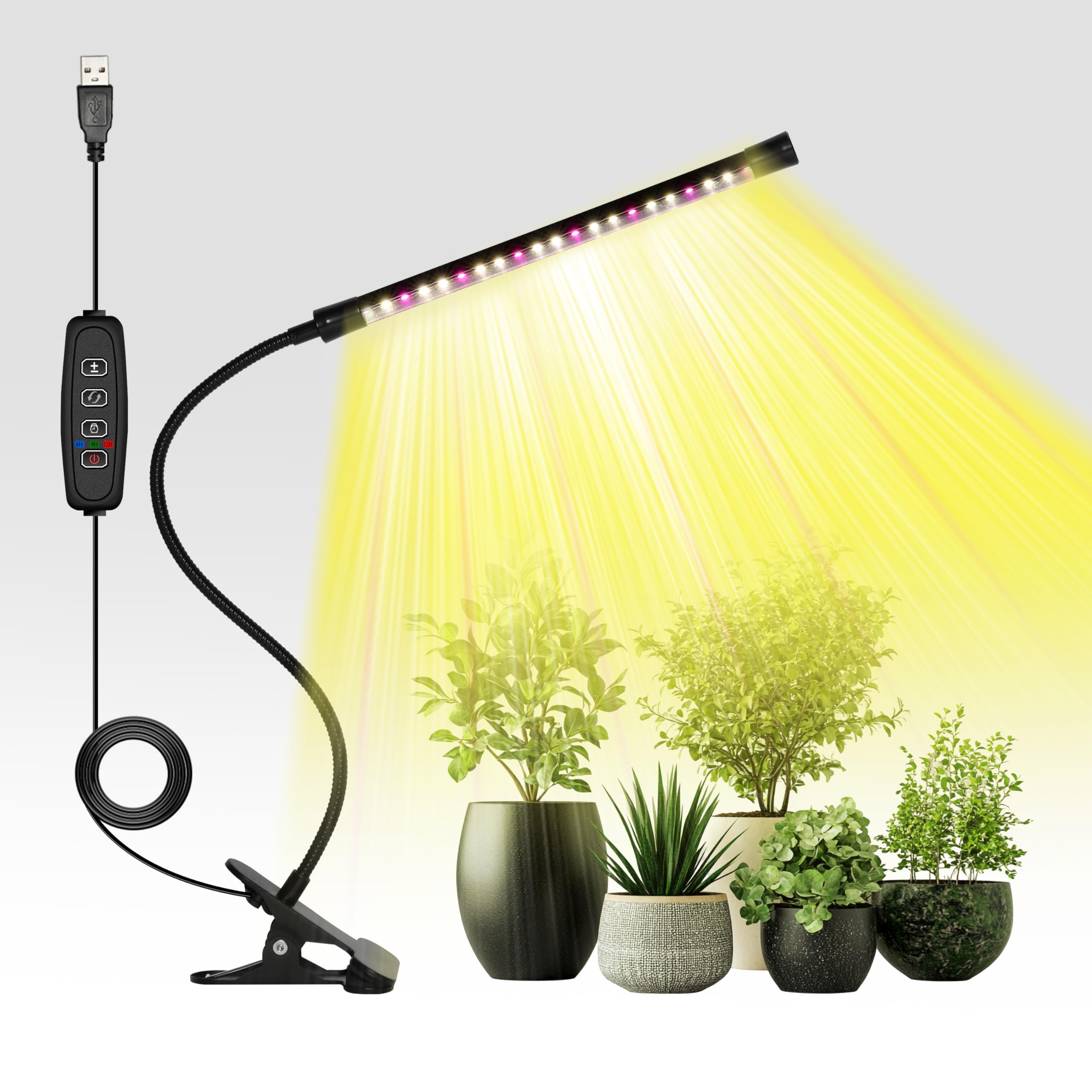 Ipower Plant Grow Light, Full Spectrum Clip Led Growing Lamp For Indoor Plants, Automatic Timer & 10 Dimmable Levels, 1 Tube