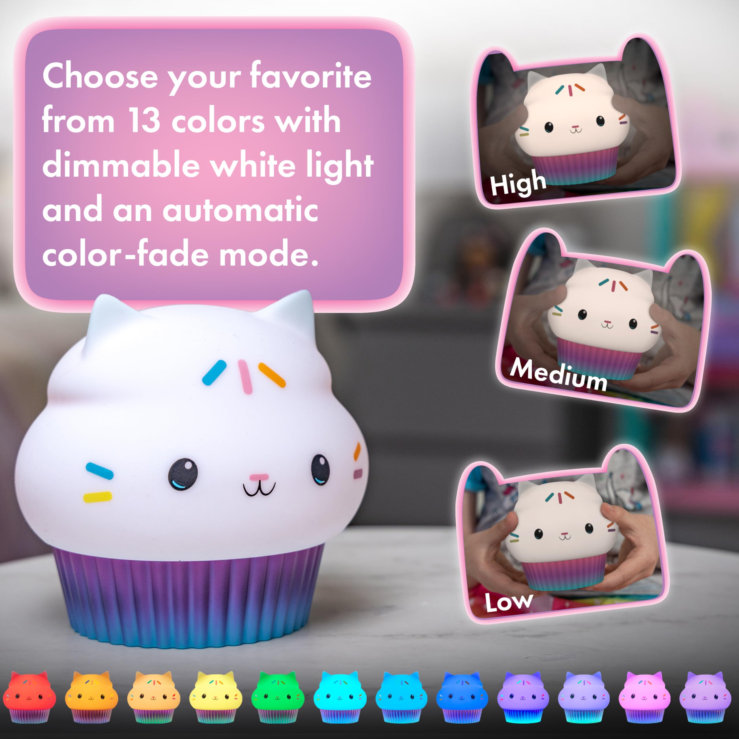 Lights By Night Gabby'S Dollhouse Cakey Cat Squishy, Night Light, Color-Changing Table Lamp For Children'S Bedroom, Bathroom, Pl