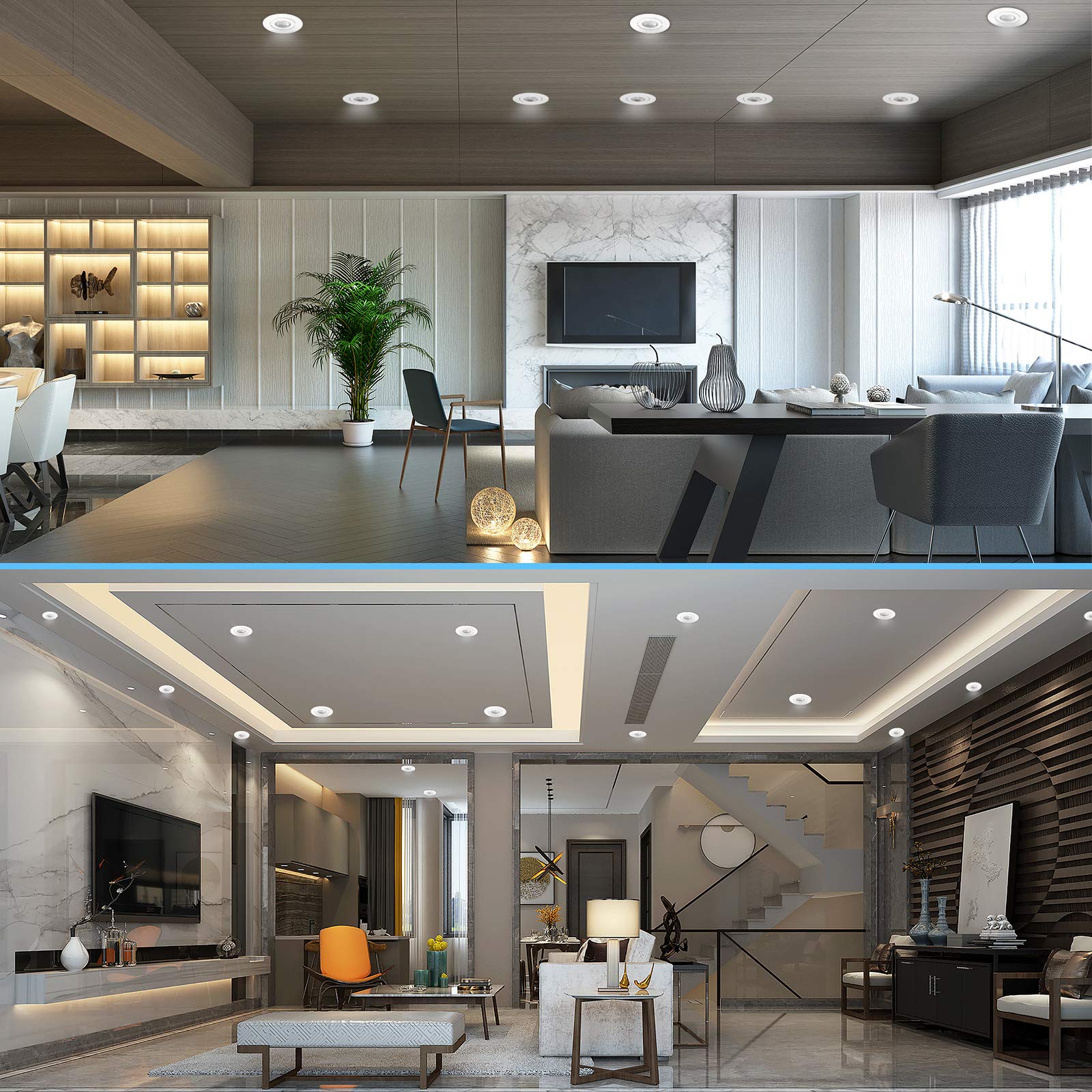 4 Inch Led Recessed Lights Ultra-Thin Adjustable Eyeball Gimbal Led Recessed Lighting With Junction Box 9 Watts 750Lm Dimmable Ceiling Light Etl Listed (2700K/3000K/3500K/4000K/5000K Option 12Pack)