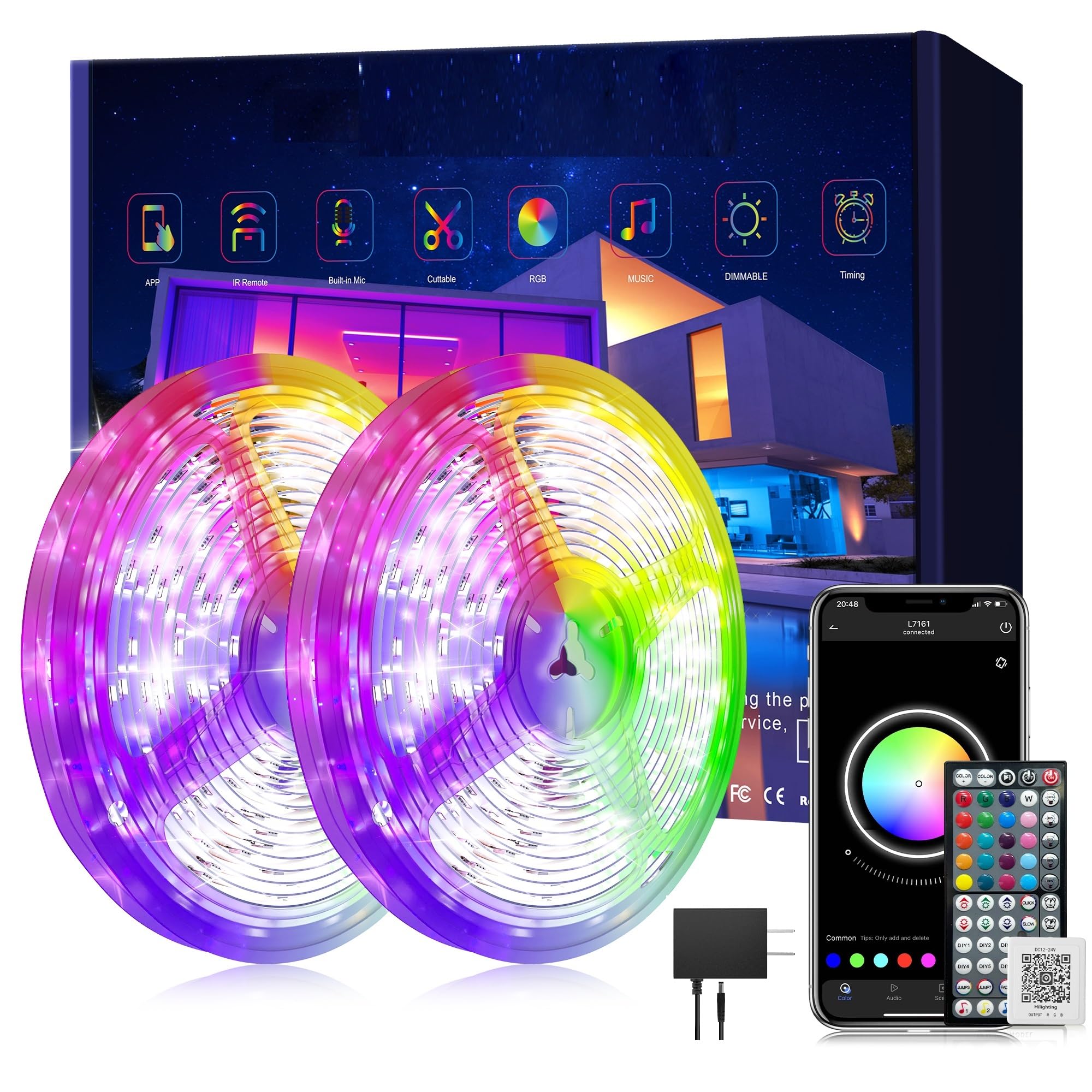 Ledagic Led Lights for Bedroom 200ft (2 * 100FT) Music Sync Color Changing Led Strip Lights, RGB Led Light Strip with Remote and