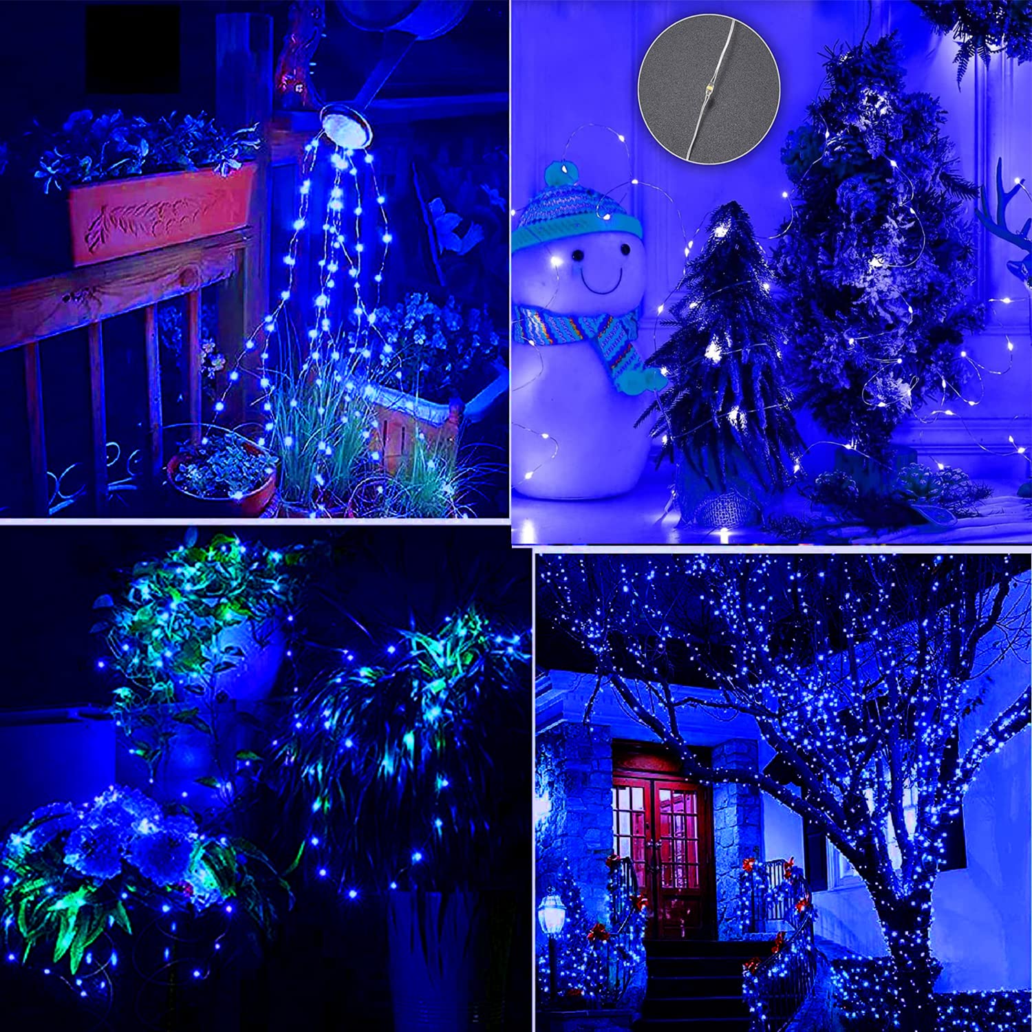 Albelt 4-Pack 33FT 100 LED Fairy Lights, Battery Operated with Remote & Timer, Waterproof Twinkle Lights, Blue, Model: sliver100-4pk