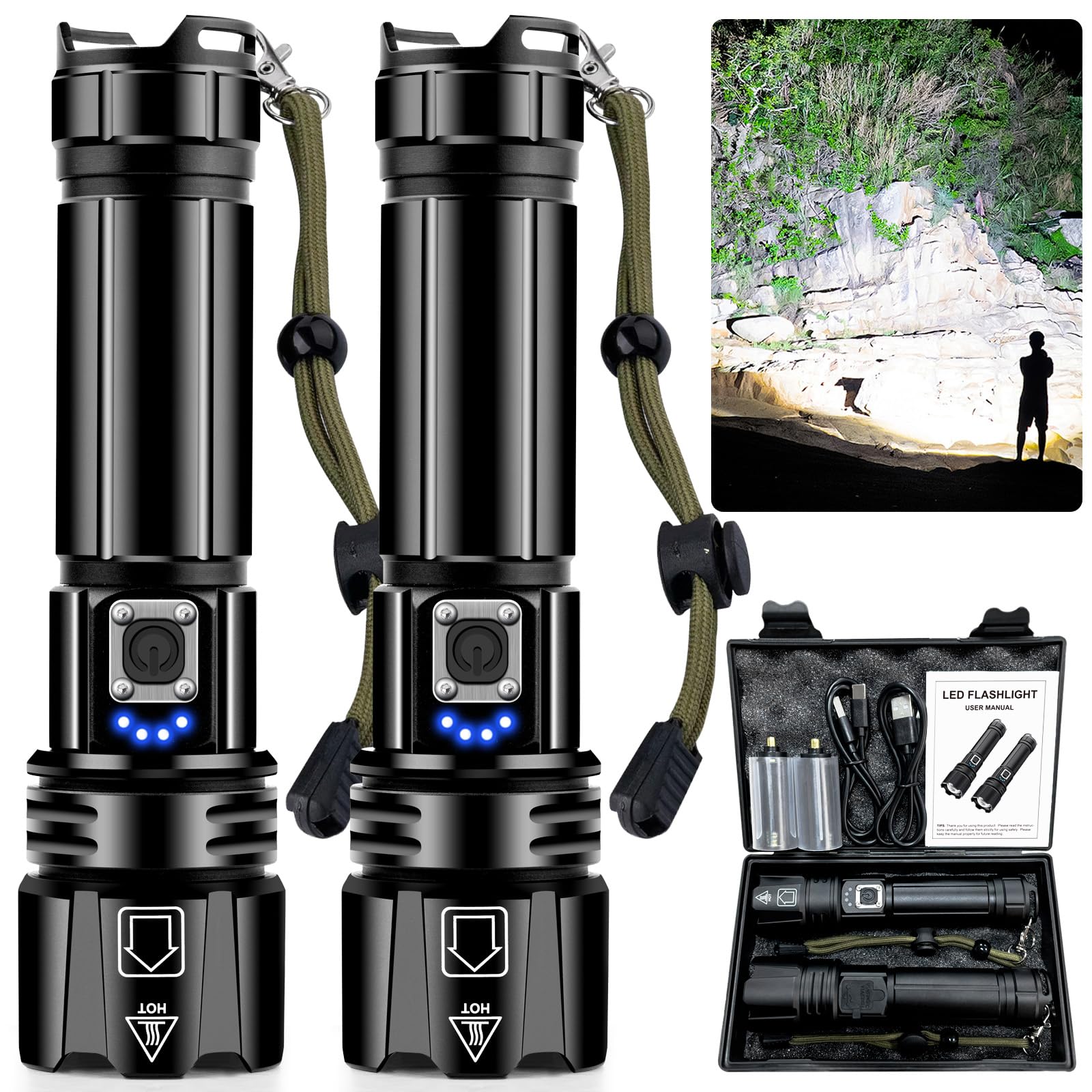 ANKRA Rechargeable LED Flashlight, High Lumens XHP70.2, 5 Modes & Zoomable,Waterproof,USB Output Power Bank,Tactical Flashlight 