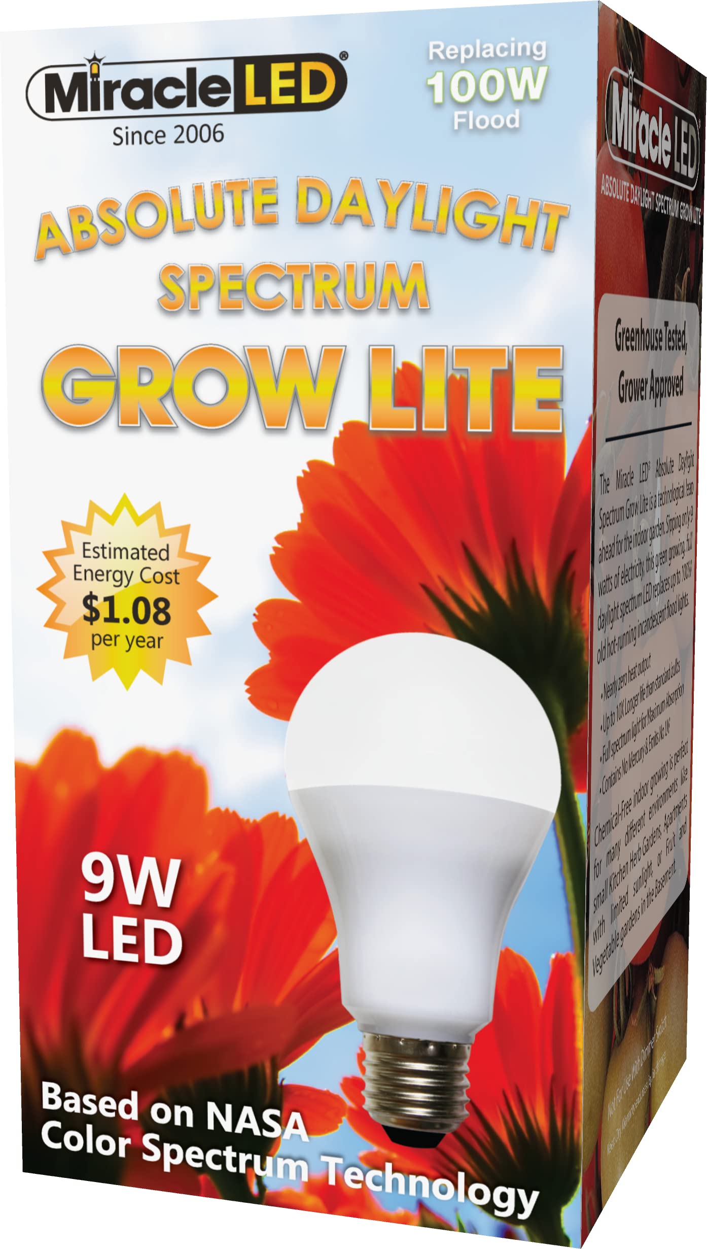 Effective LED Absolute Daylight Spectrum Grow Lite - Replaces up to 100W - Full Spectrum Hydroponic LED Plant Growing Light Bulb for Greenhouse  Garden  and Indoor (605088)