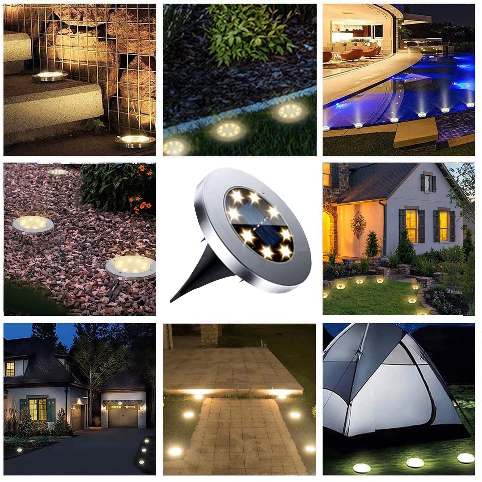Rayolon Solar Ground Lights - Waterproof Landscape Lights, 4 Pack Warm Light For Garden, Pathway, Deck, Lawn, Patio