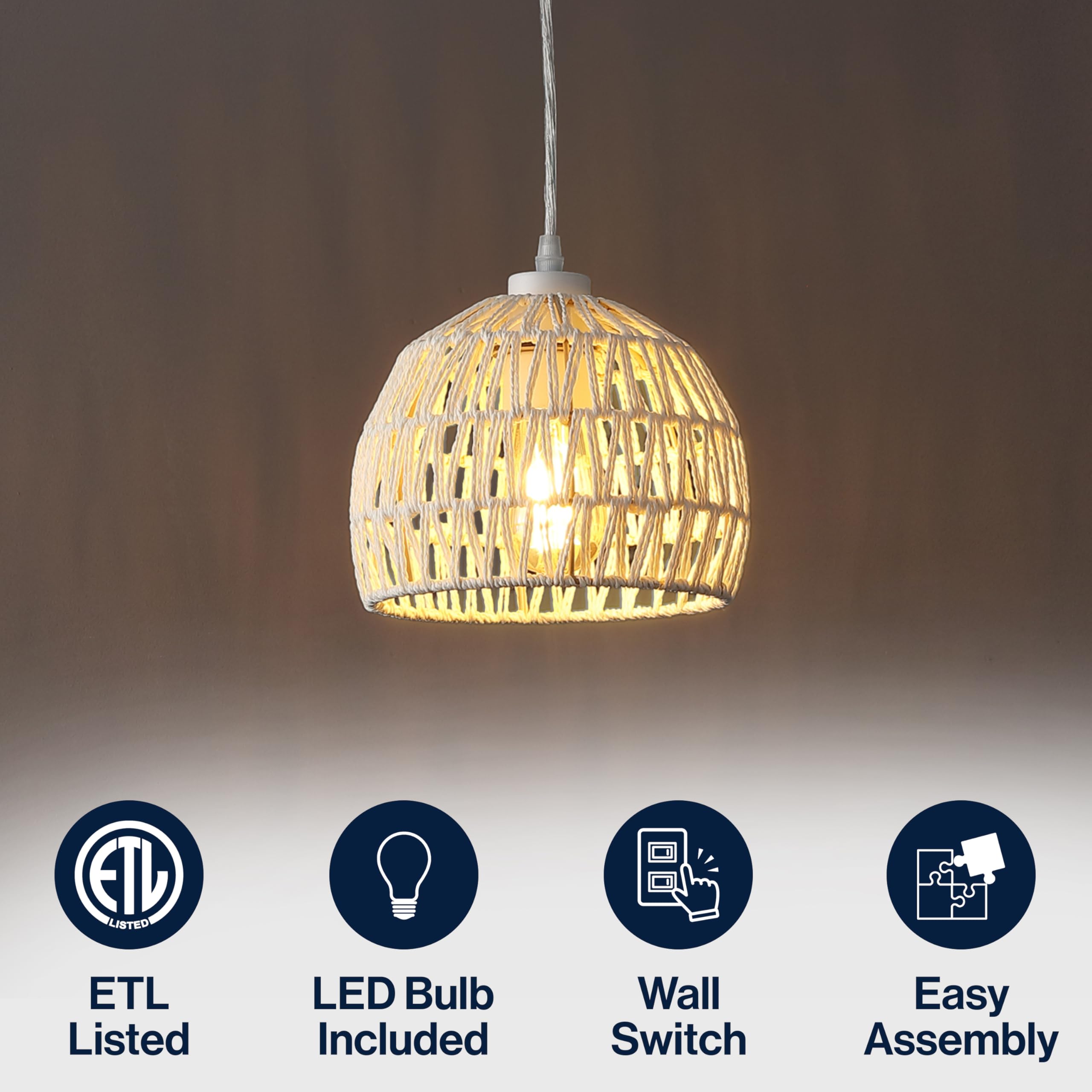 Jonathan Y Jyl6512C Campana 8.25 1-Light Bohemian Modern Woven Rope/Iron Led Pendant Farmhouse, Coastal, Transitional, Kitchen,