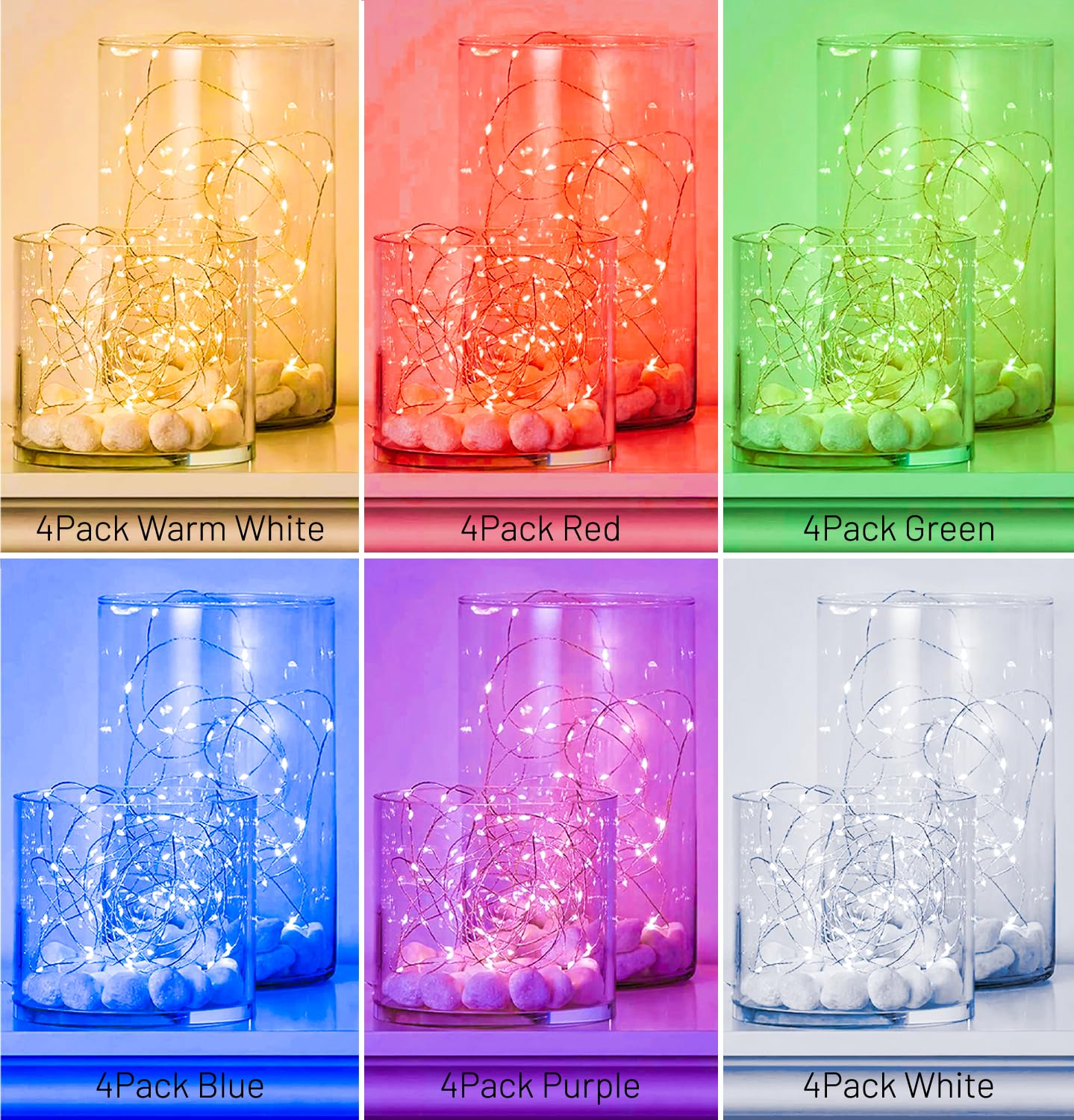 Ineximun 24 Pack Led Fairy Lights Battery Operated 7Ft 20Led Warm White Mini String Lights Waterproof Christmas Lights For Mason Jars Bedroom Diy Party Wedding Multi-Colored