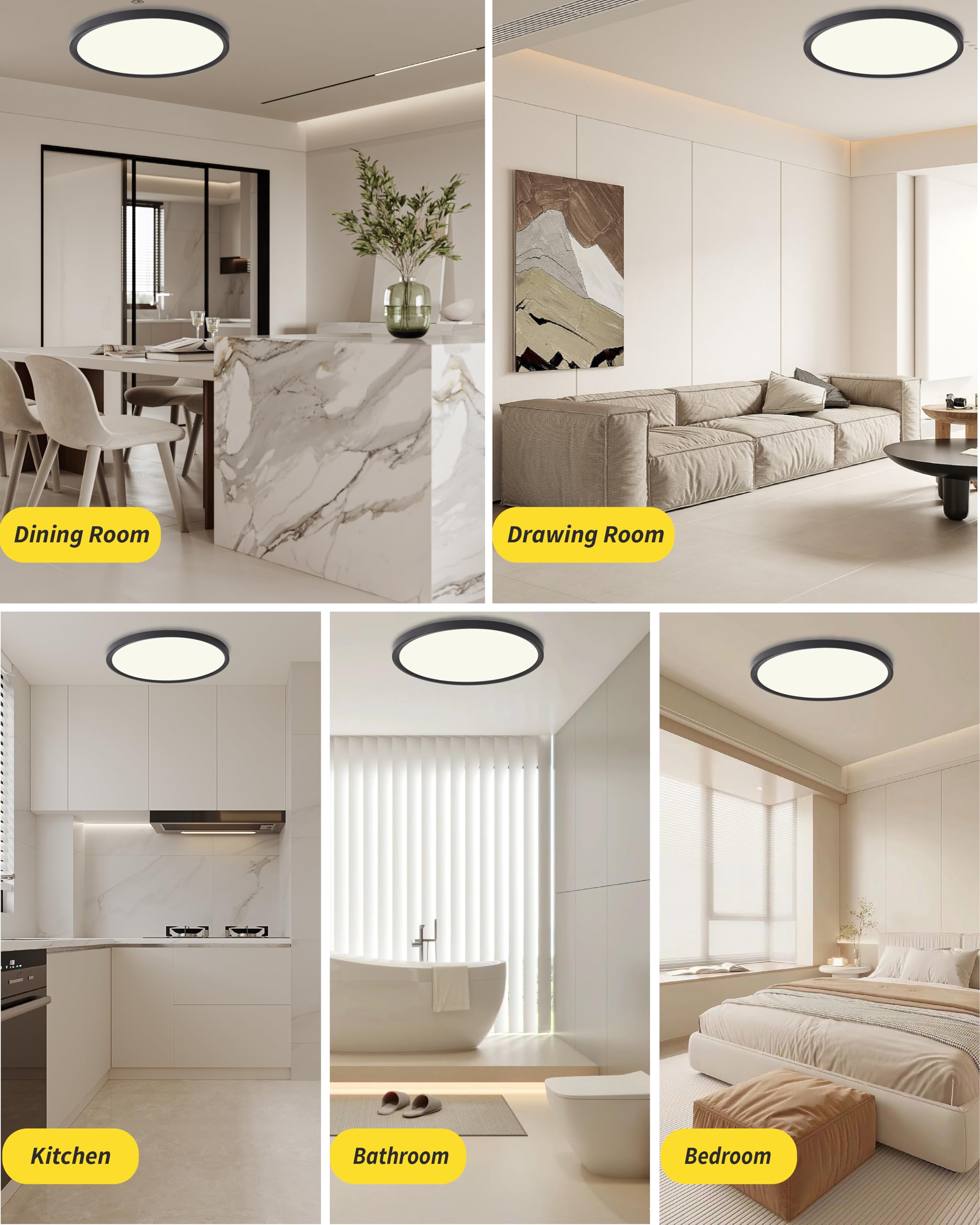 6Pack 12 Inch Flush Mount Ceiling Light, 24W Led Ceiling Light, 3000K/4000K/6000K Selectable 2520Lm Ceiling Light, Super Slim Le