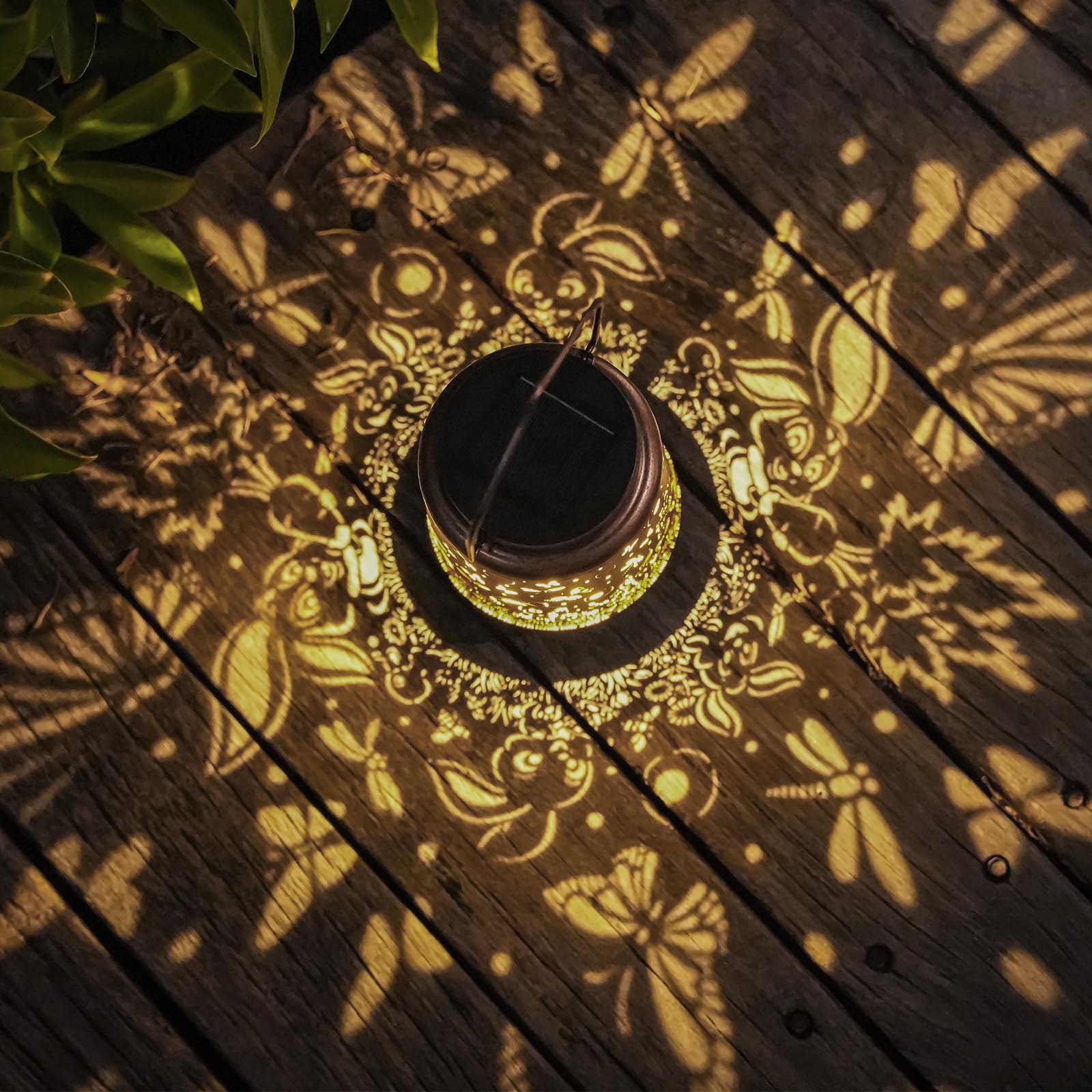 Solar Rabbit Lanterns Outdoor Hanging Decor Lantern,Waterproof Hollow Out Metal Dragonfly Decorative Garden Light,Graceful Decor