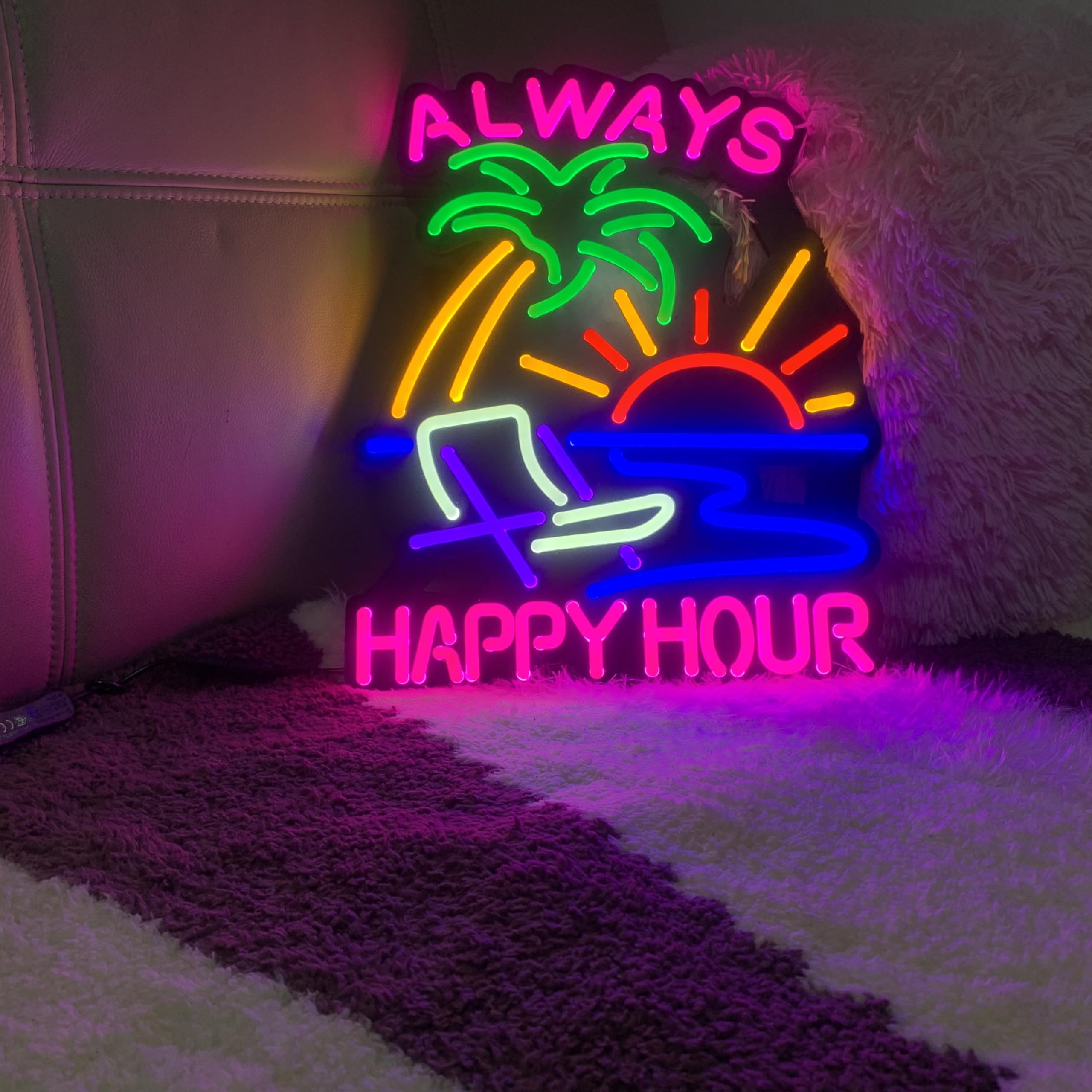 Jigsaw Puzzle 40Pcs Happy Hour Neon Light Sign  Man Cave Men Led Light  Home Wall Signs Gifts  Decorations  Palm Tree  Beach  Sun  Tiki Bar  Garage  Accessories  Cart  Party  Bedroom  Led Sign  Lights Sailboat