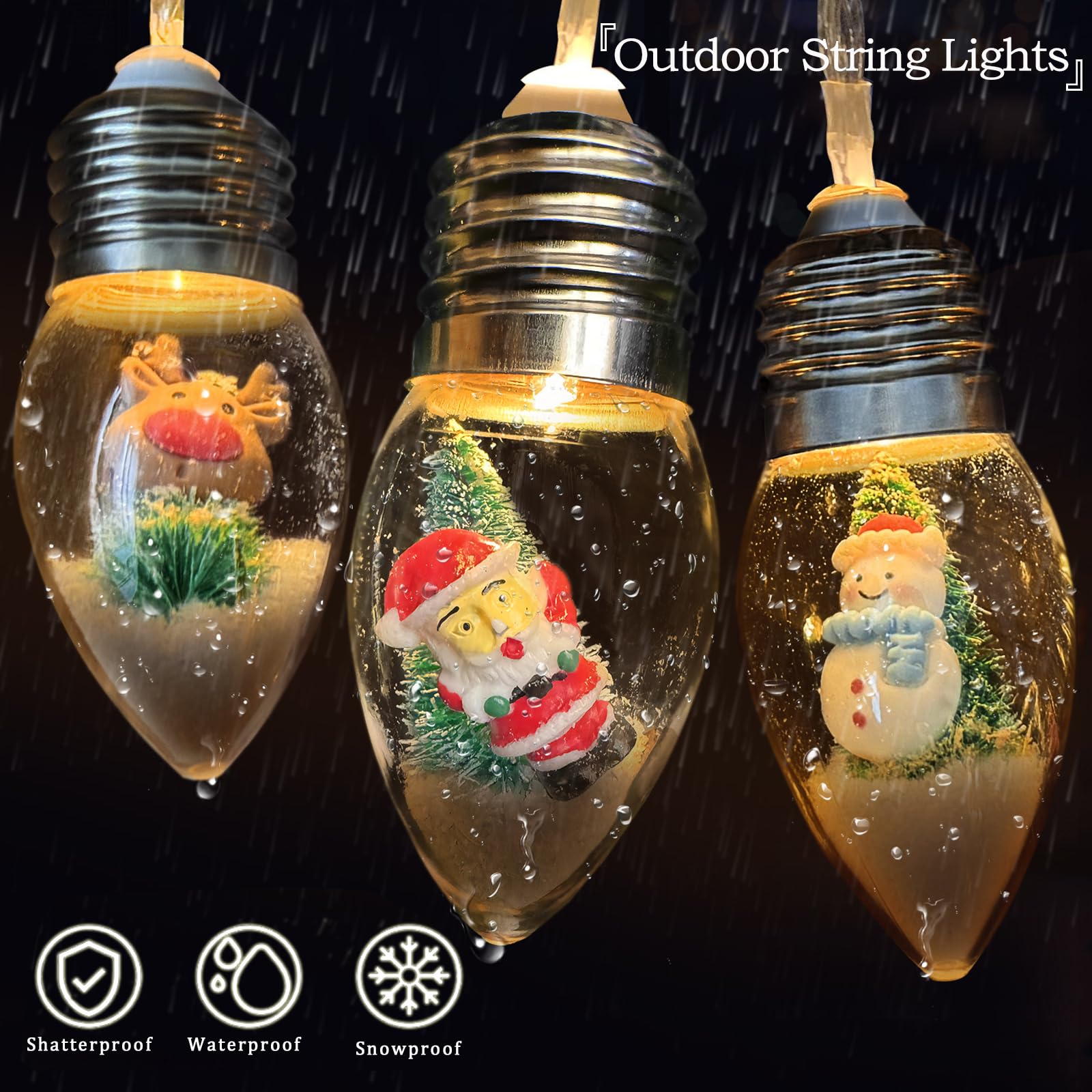 Vvolf Christmas Lights For Indoor, Snow Globe String Lights, Christmas Snow Globes With 10Led Globe Bulbs String Light With Tree& Snow & Cute Ornaments For Home Decor