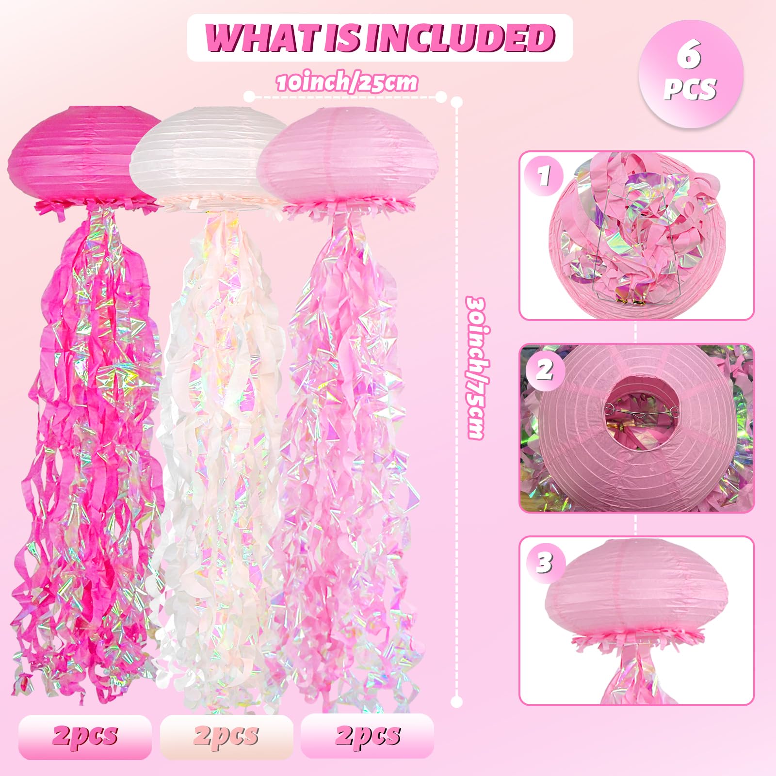 Adlkgg Jelly Fish Paper Lanterns, Under The Sea Party Decortions, 6Pcs Hanging Medusa Paper Lantern For Mermaid Underwater World