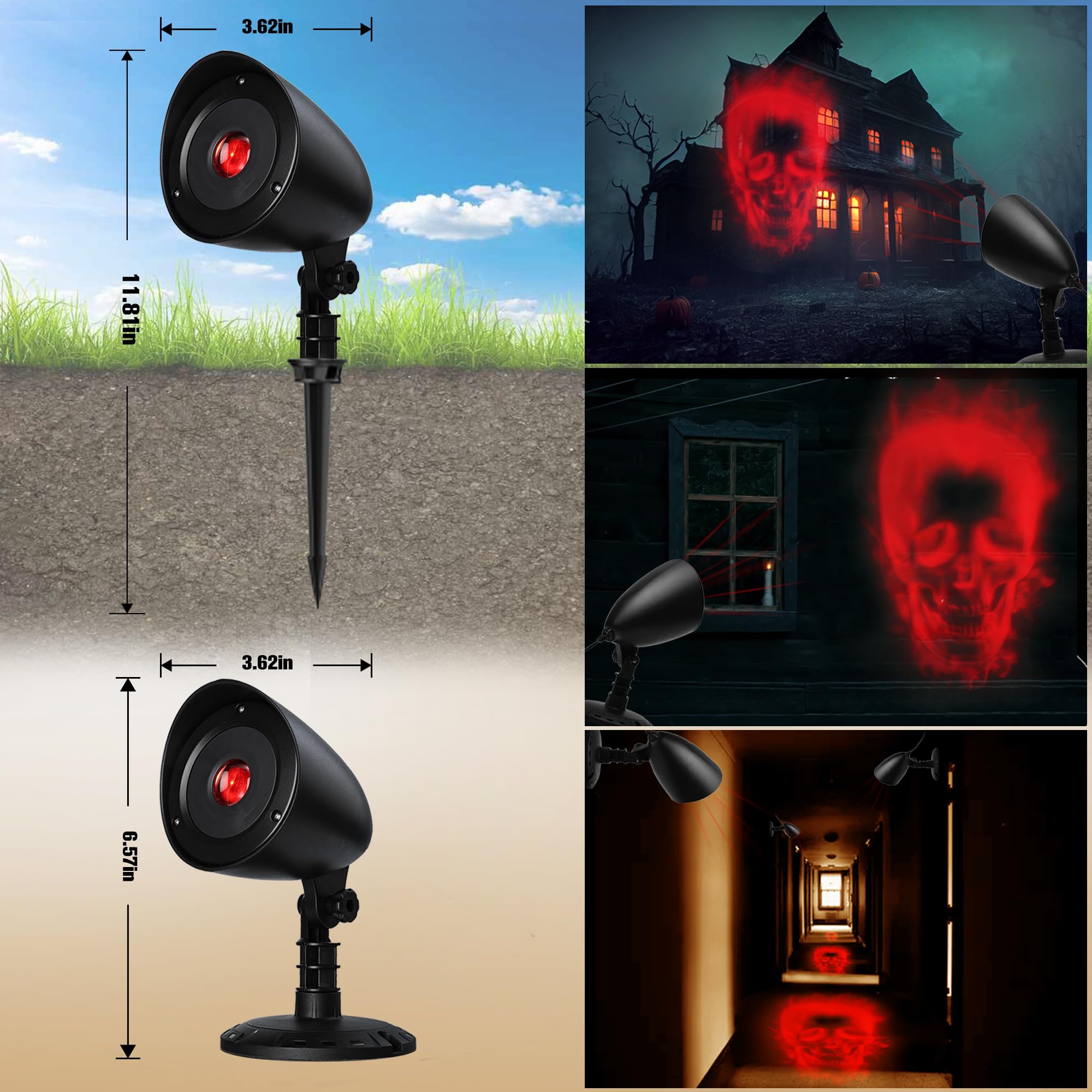 Halloween Projector Lights Outdoor Indoor - 3D Dynamic Red Skull Projector Decorations Lights With Timer  Waterproof Halloween Light For Wall  Window  Ground  Roof  Cemetery  Holiday Decor