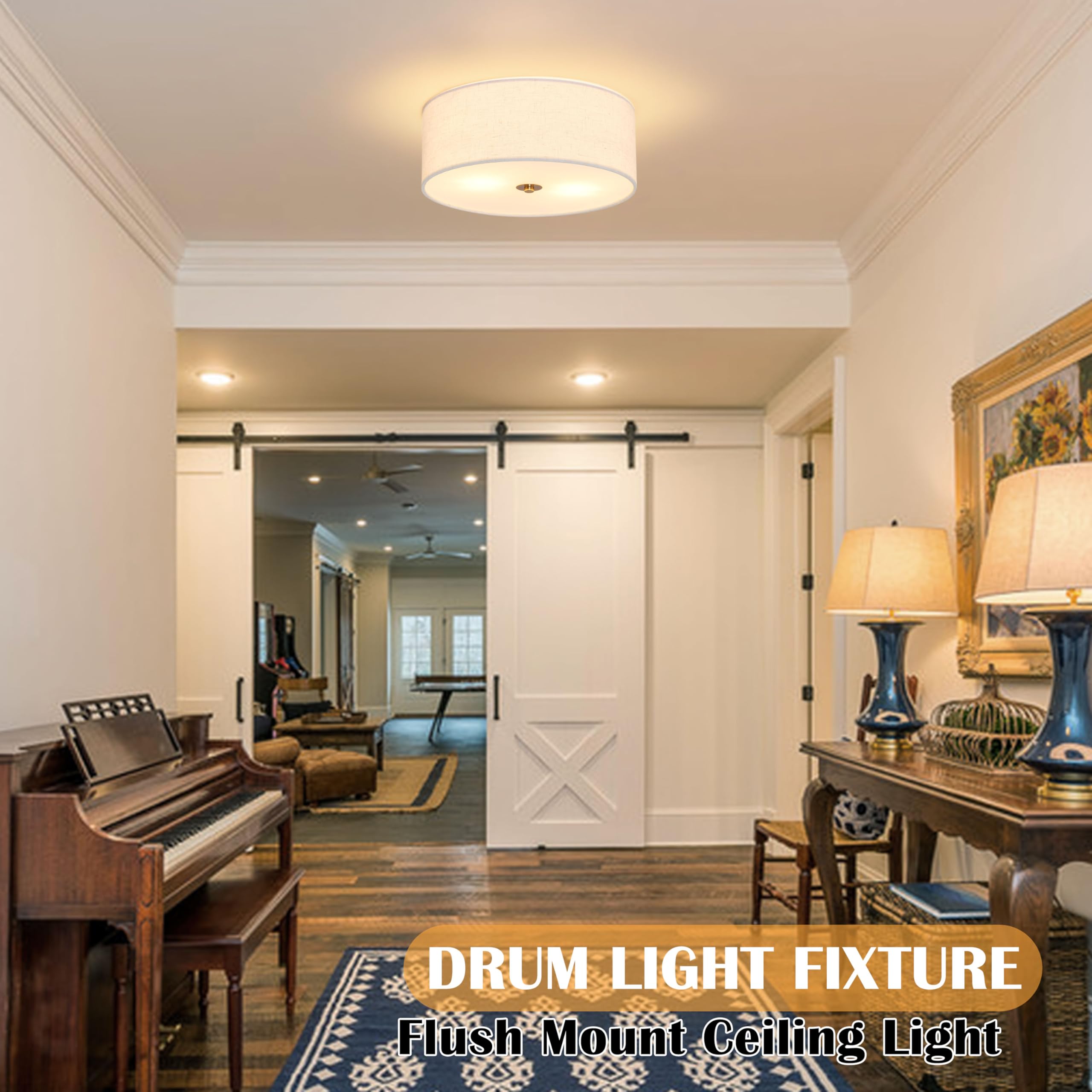 Bagood 12.6 Inch Flush Mount Ceiling Light Gold Ceiling Light Fixture 2-Light Drum Modern Lights Fixture Close To Lights Fixture