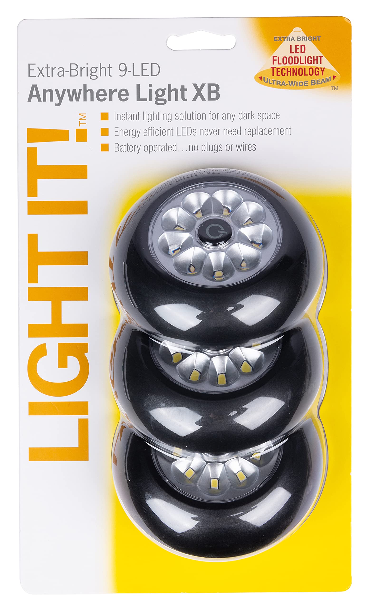LIGHT IT! by Fulcrum, 30016-303 9-LED Anywhere Light XB, Black, 3 Pack