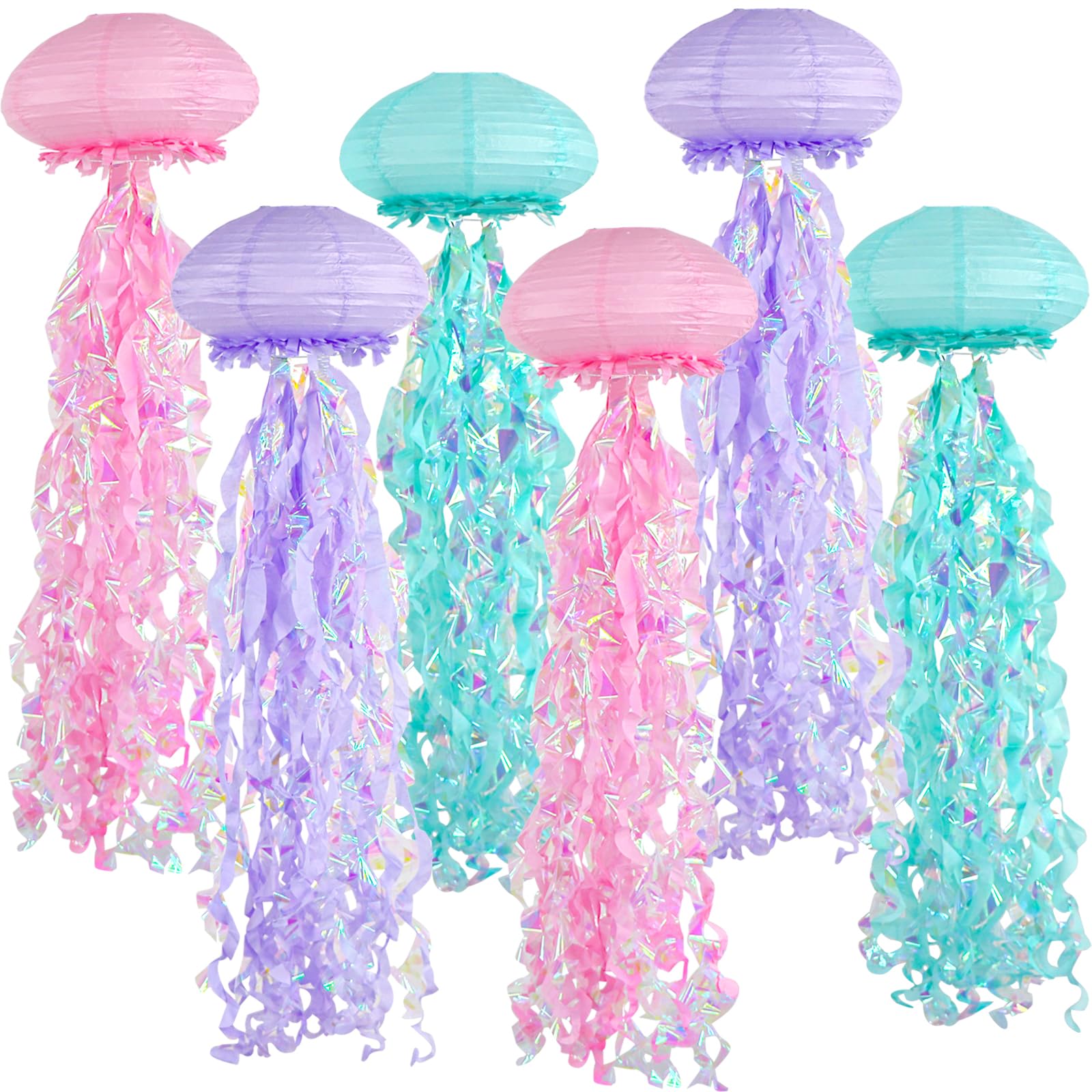 ADLKGG Jellyfish Paper Lanterns, 6pcs Hanging Decorations, Ocean Theme, Paper, Pink Purple Blue, Model PinkPurpleBlue001