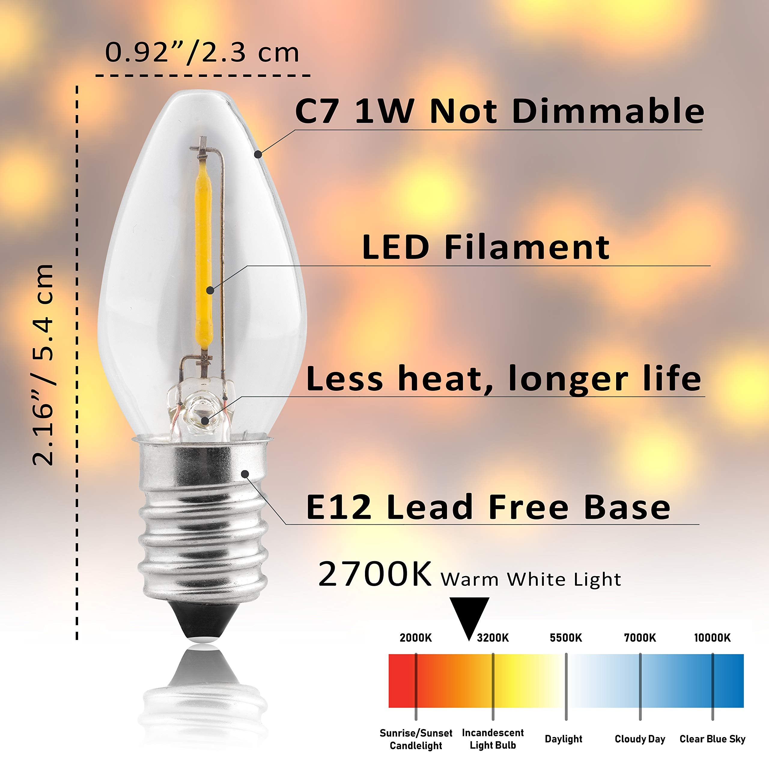 SouLight LED Night Light Bulb - C7 E12, Warm White 2700K, 8 Pack, 1W Equivalent to 10W Incandescent, Soft Warm White, Ideal for
