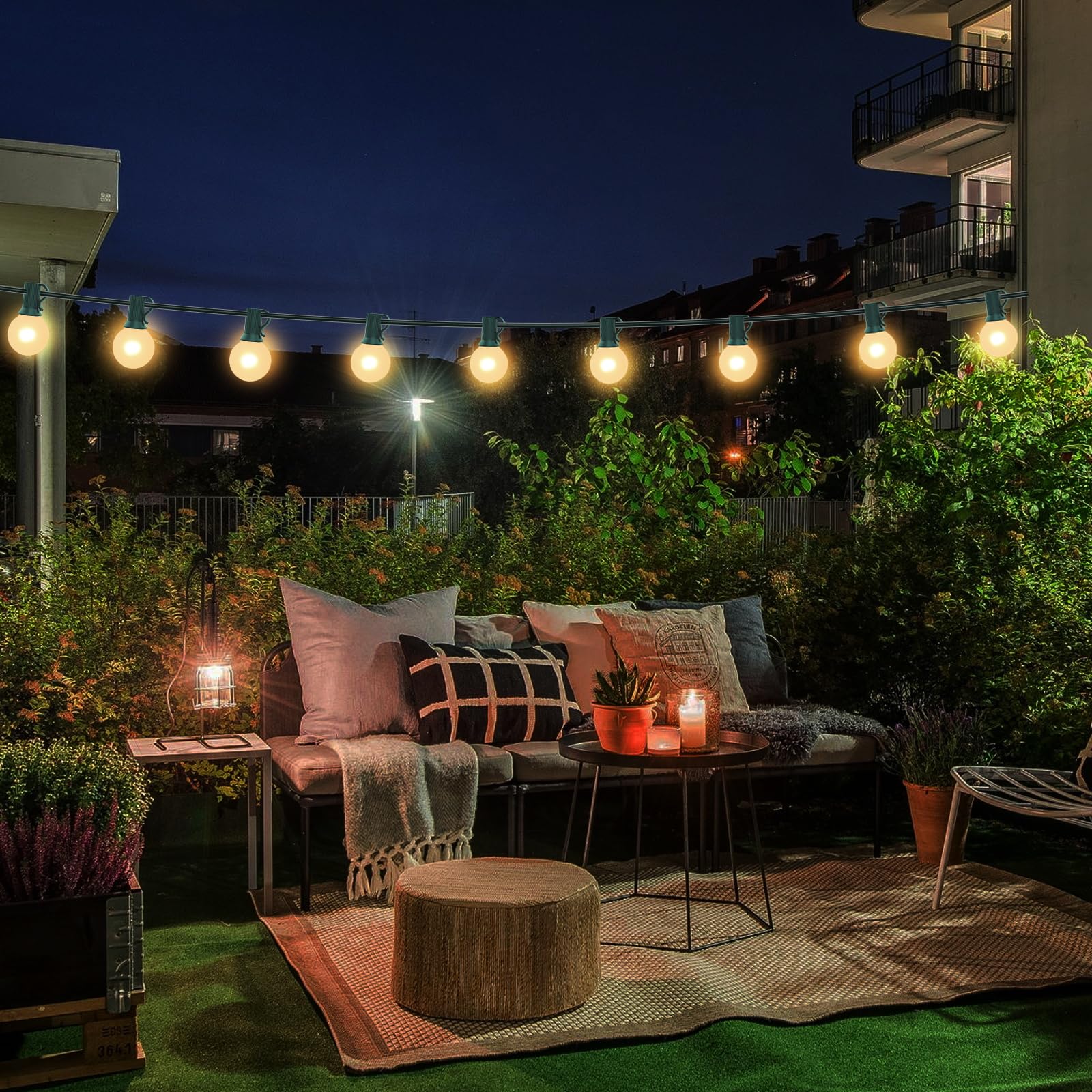 SUNSGNE G40 Round Christmas Lights, 25ft Frosted White Globe Lights, Green Wire, 27 Bulbs for Outdoor Garden Wedding Decor