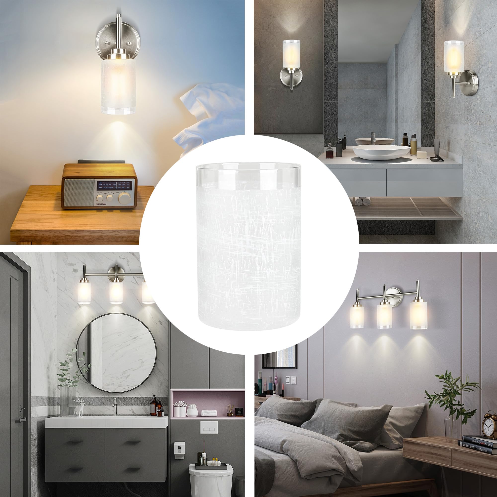 Cnengsthy White Linen Frosted Glass Shade, 1.65&quot; Fitter For Chandelier & Pendant Lights