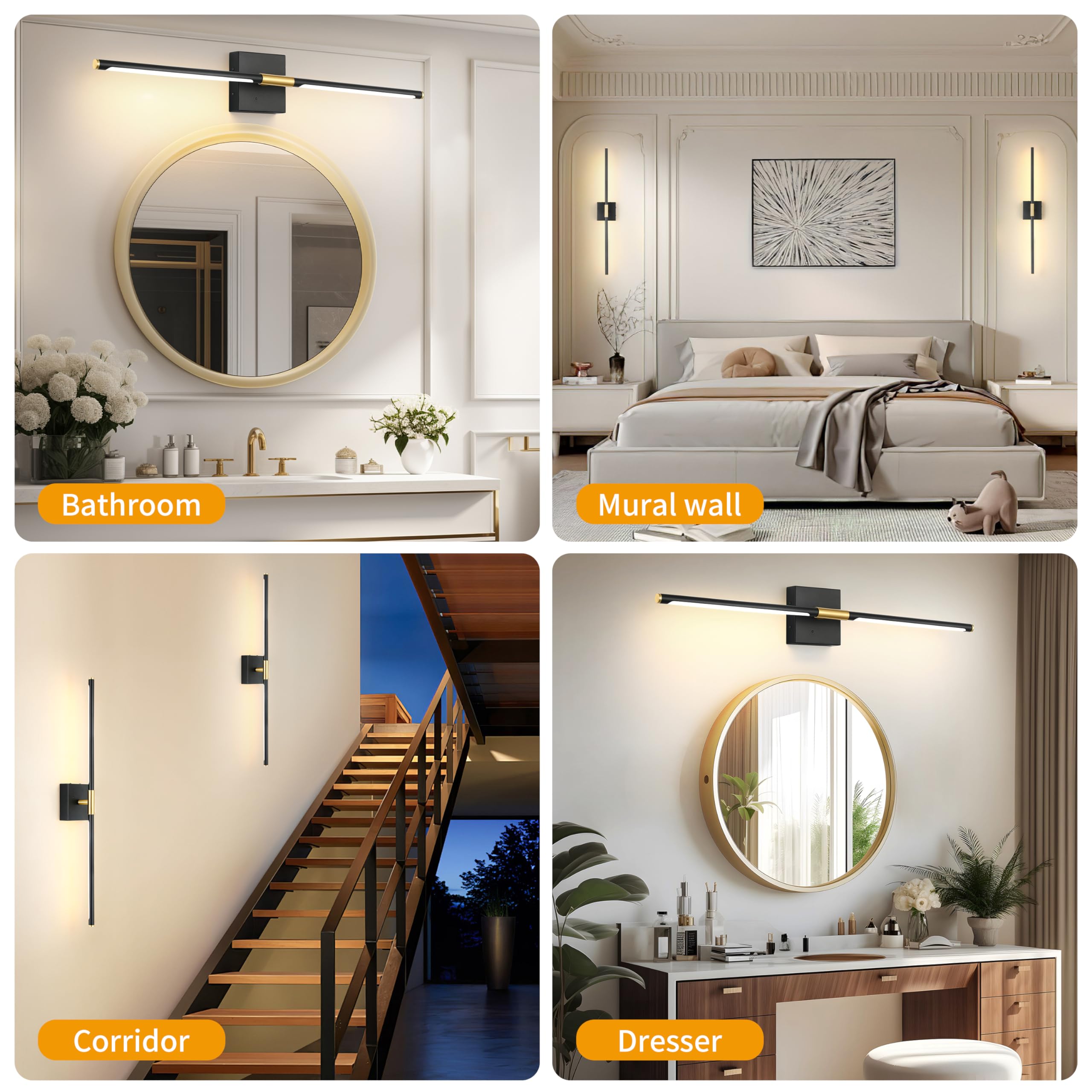 Morauroral Battery Operated Wall Sconce Set Of Two, Dimmable Wall Sconces With Remote Control, Black Gold Rechargeable Sconces,