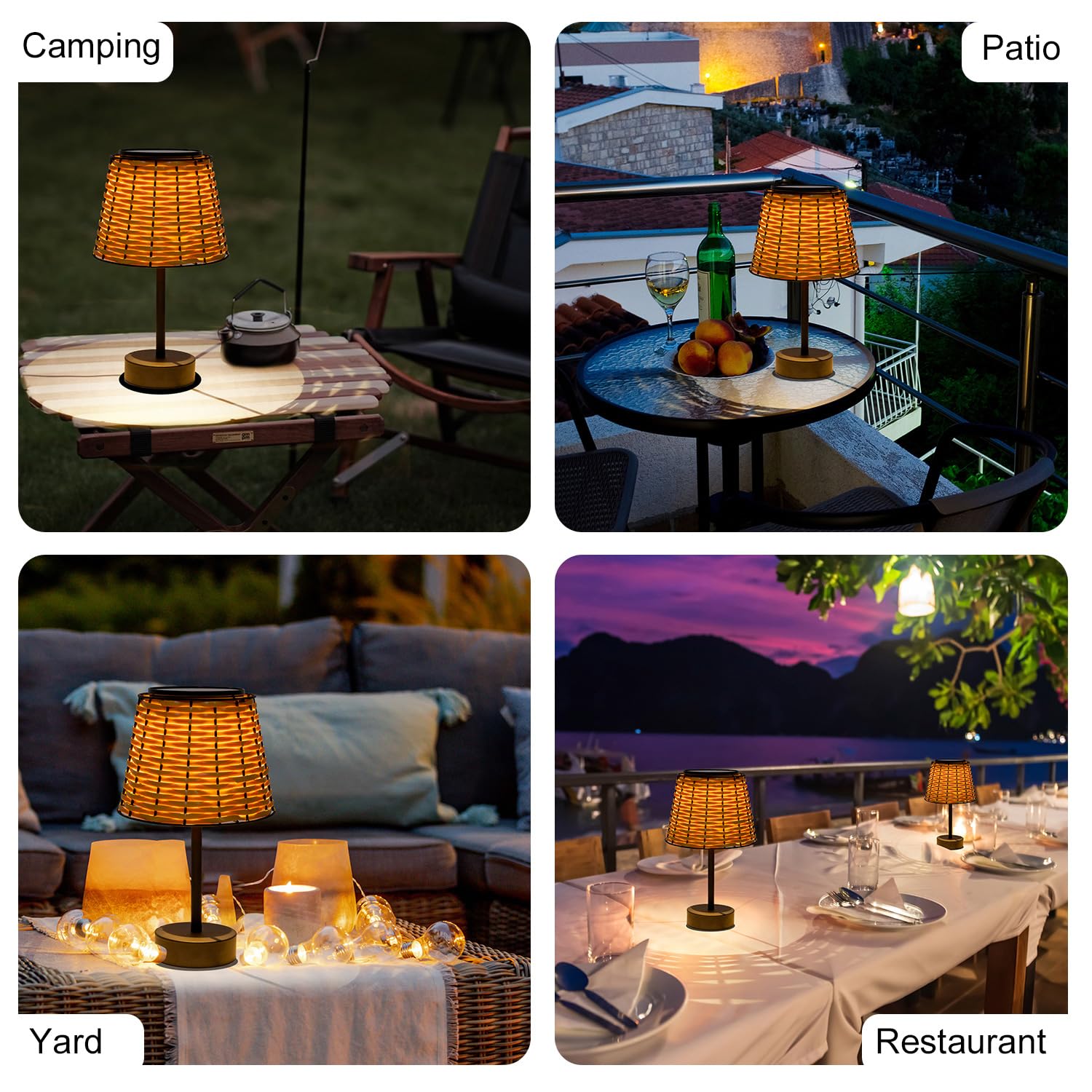 Livinlarge Solar Table Lamps For Outside,Handmade Rattan Woven Led Desk Outdoor Lamp Waterproof Boho Decoration For Garden,Yard,