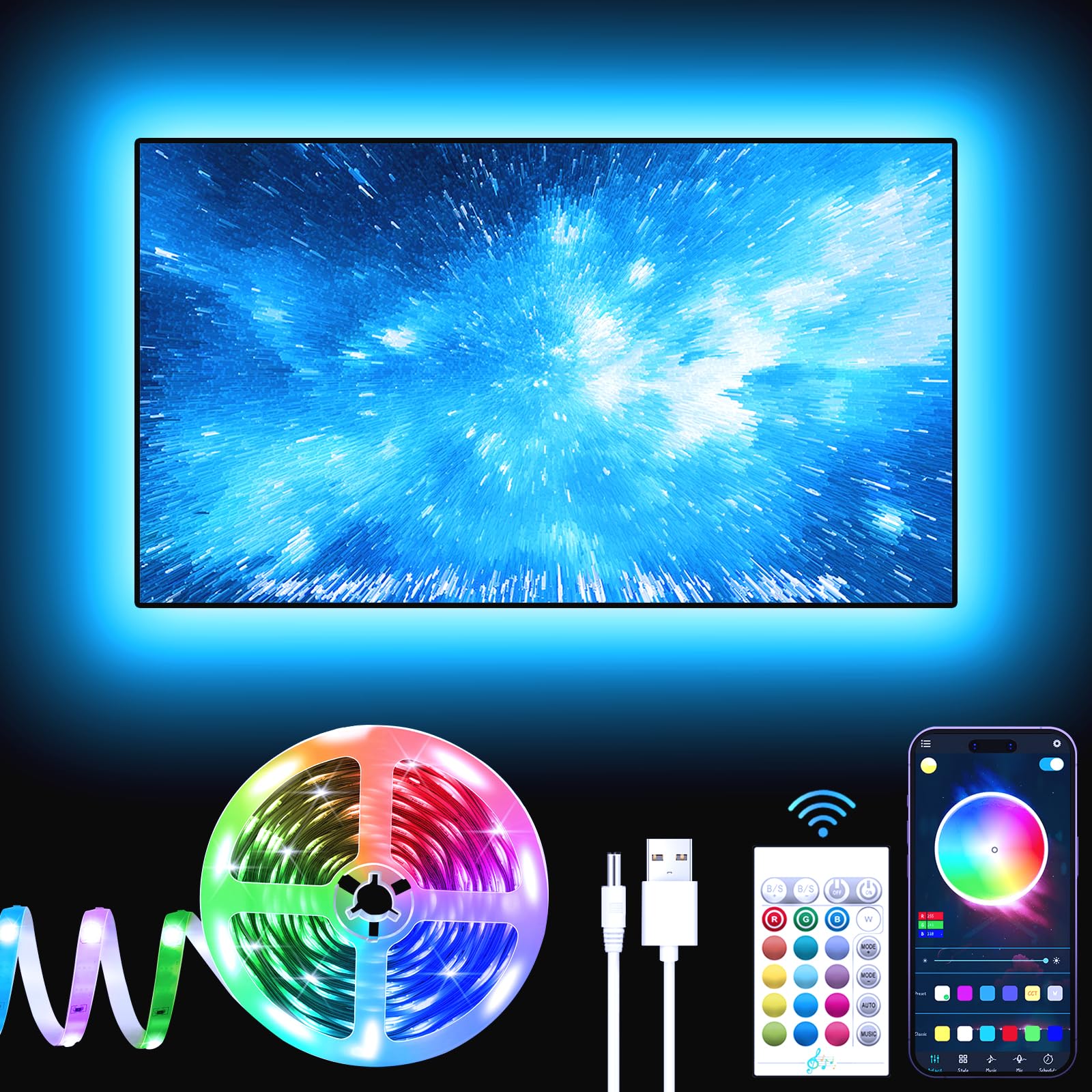 GIPOYENT TV LED Lights, 13.1Ft TV LED Lights for 40-65 Inch, LED TV Behind with Bluetooth Function - RGB Color Changing Light Strip for Home Theater(13.1ft)