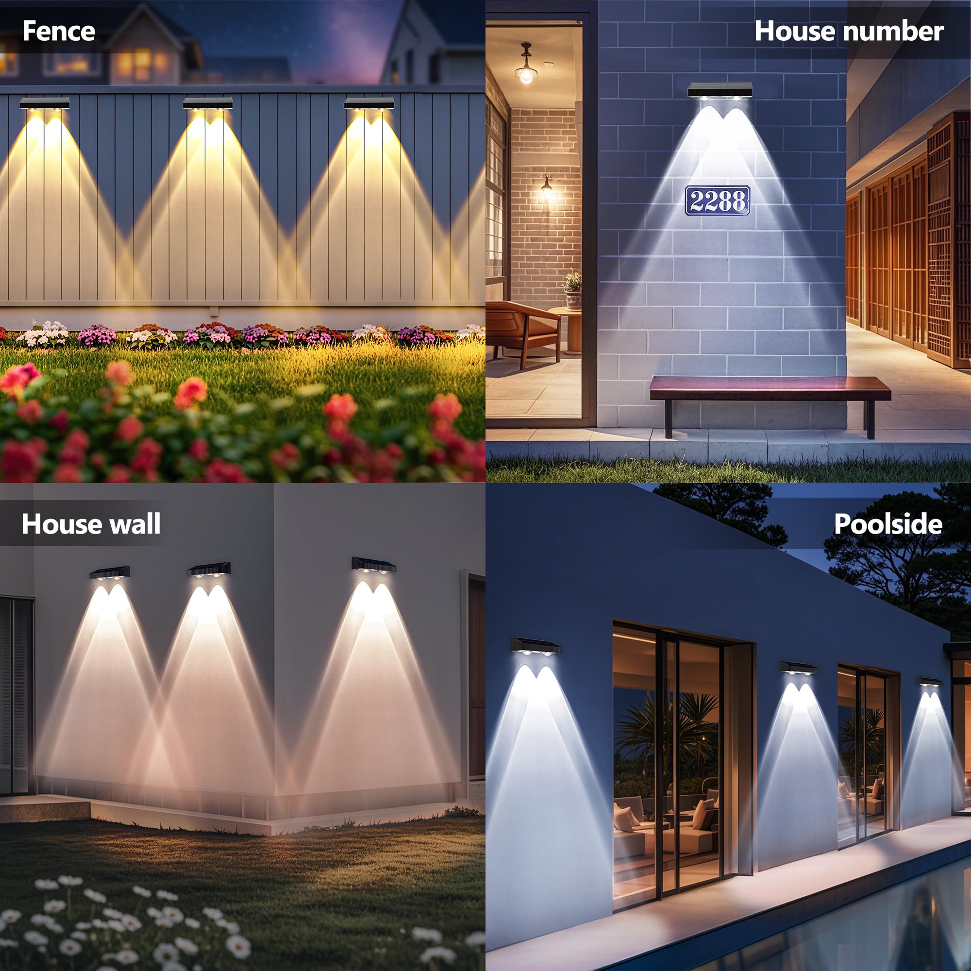 Brizled Solar Fence Lights, 6 Modes, IP65 Waterproof, 8 Pack, Warm White & Cool White & Natural White