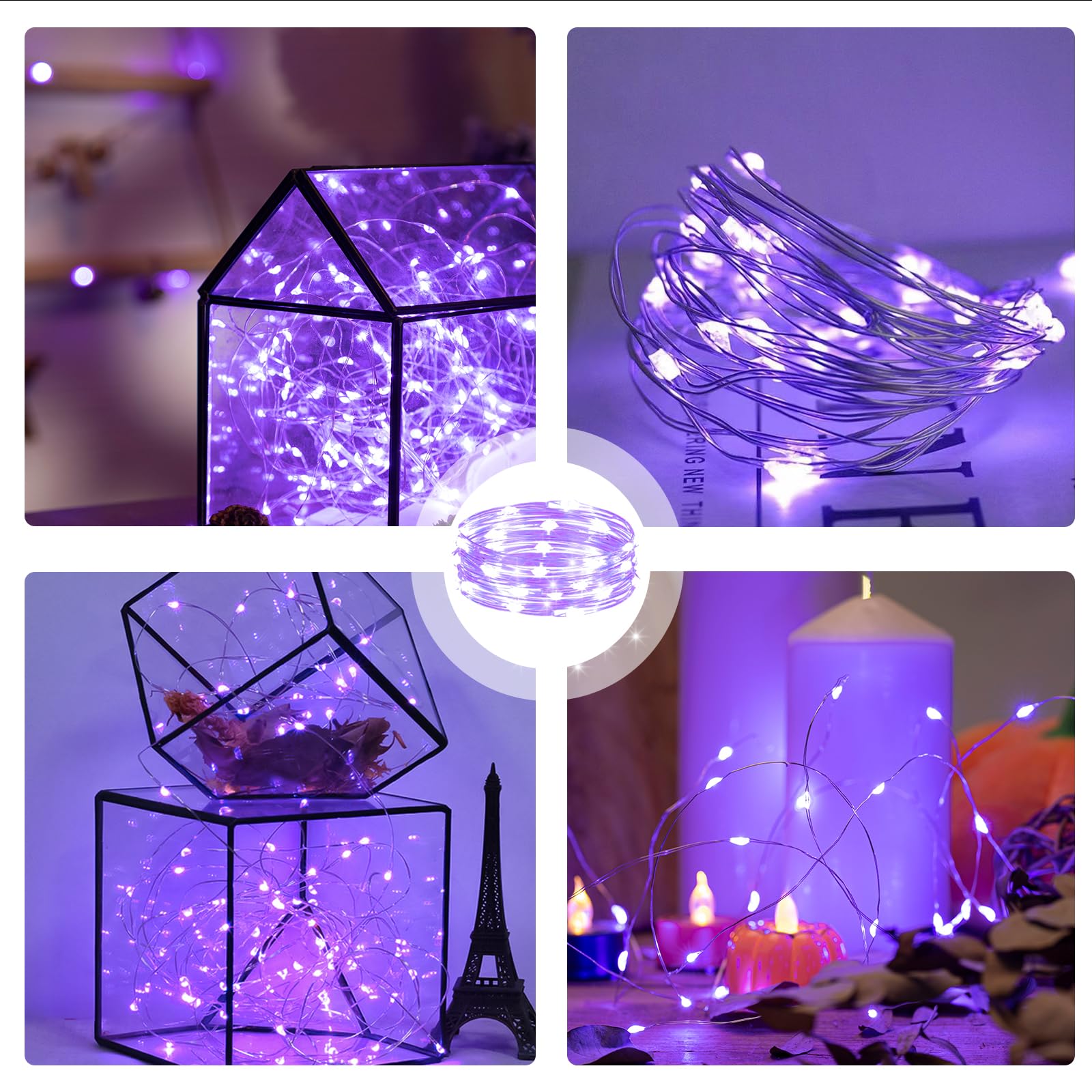 Sinamer 6Pcs Purple Fairy Lights Battery Powered With Timer, 7Ft 20Leds Twinkle Mini Lights With Remote,Waterproof Small Silver Wire Firefly Starry For Diy Wedding Party Christmas