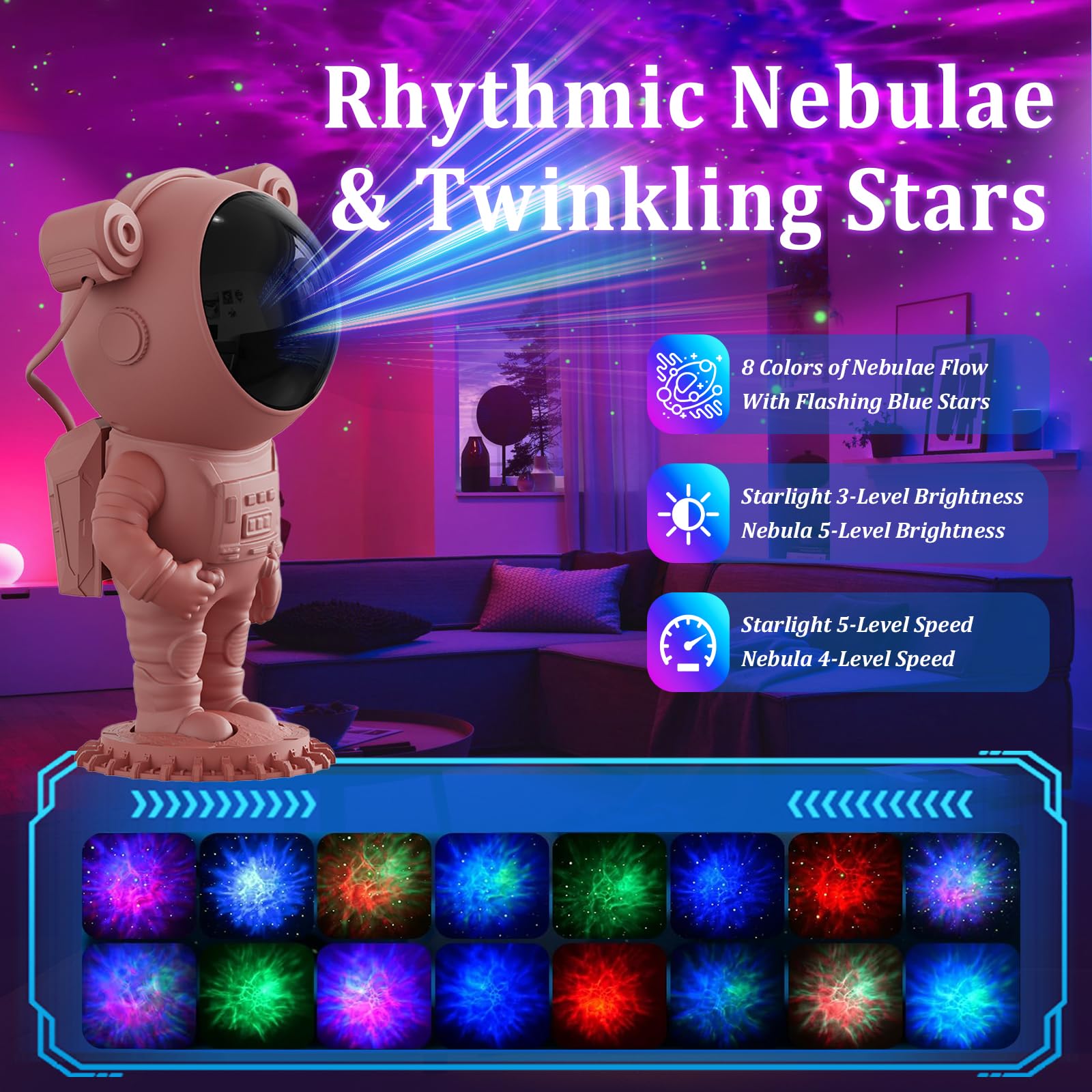 Aspiremit Astronaut Galaxy Light Projector - Pink PVC Star Projector with Timer & Remote for Bedroom