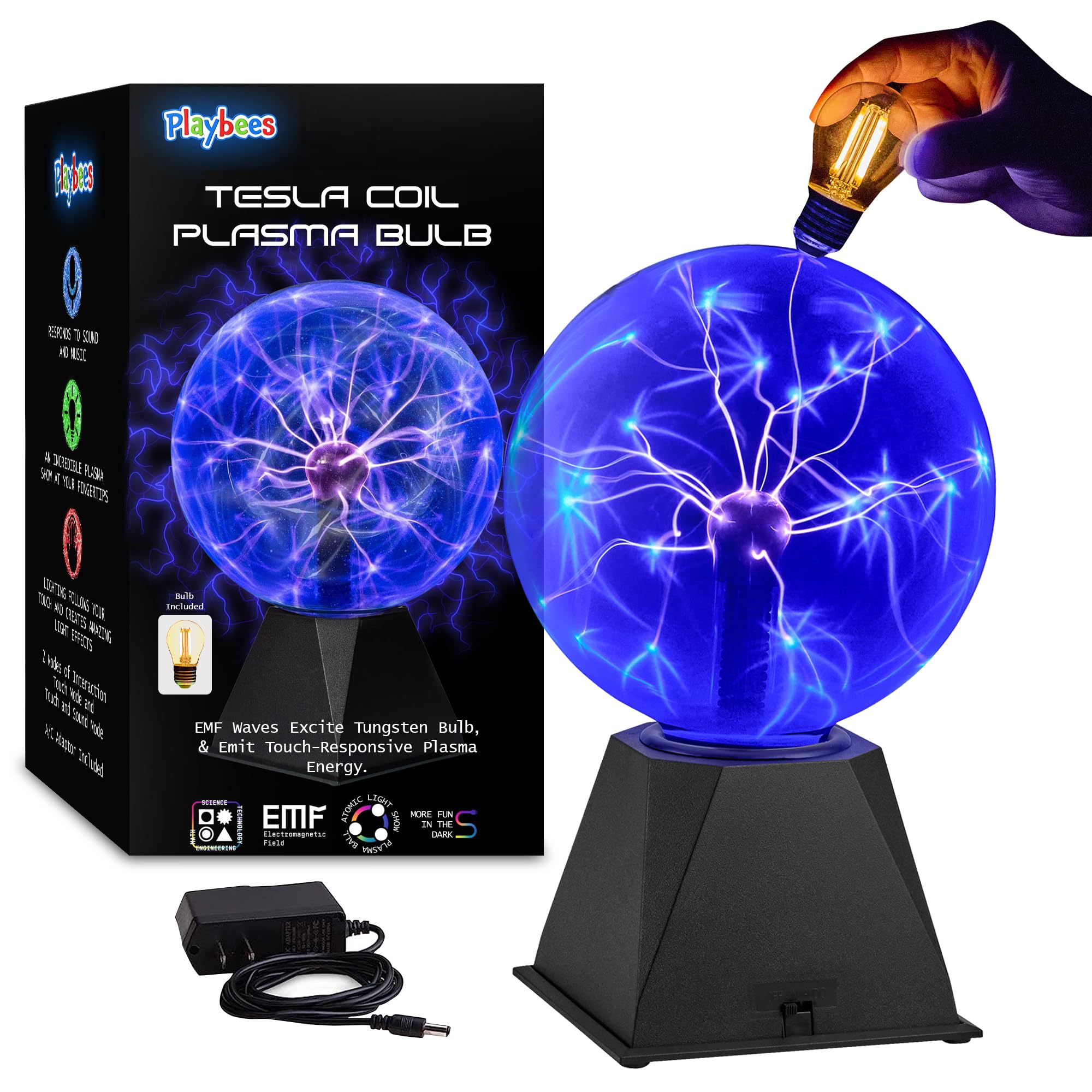 Colorful Plasma Ball - 7 Inch - Tesla Coil Bulb Static Electricity In A Vacuum Pressurized Glass Globe, Nebula, Thunder Lightnin