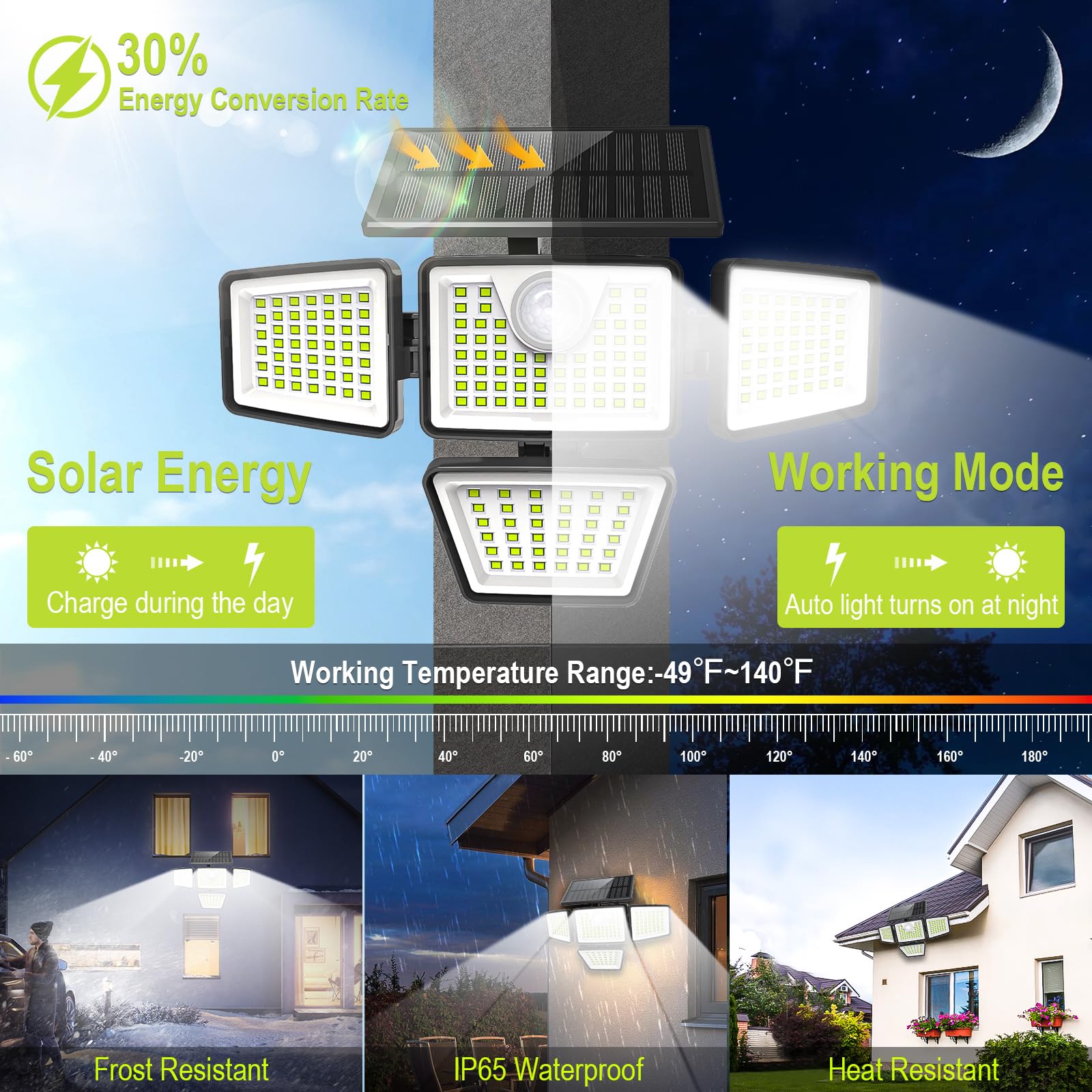 daphino 3000LM Solar Lights Outdoor, Motion Sensor, 4 Head, 270° Angle, IP65 Waterproof, 2 Pcs, Black