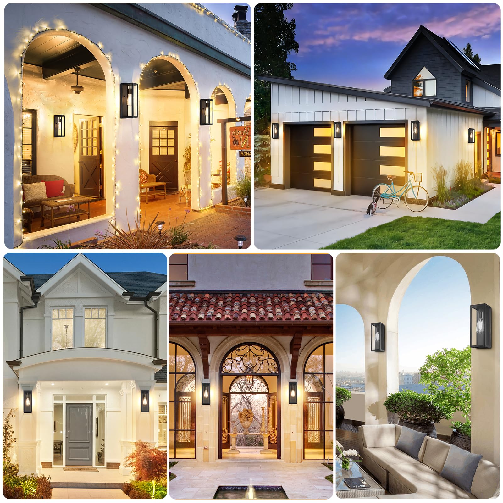 Outdoor Exterior Wall Lights For House 2Packs, 12.6'' Matte Black Rectangular Metal Frame & Clear Glass Shade, Waterproof Outdoor Garage Lights Patio Wall Sconce Porch Light, Bulb Not Included