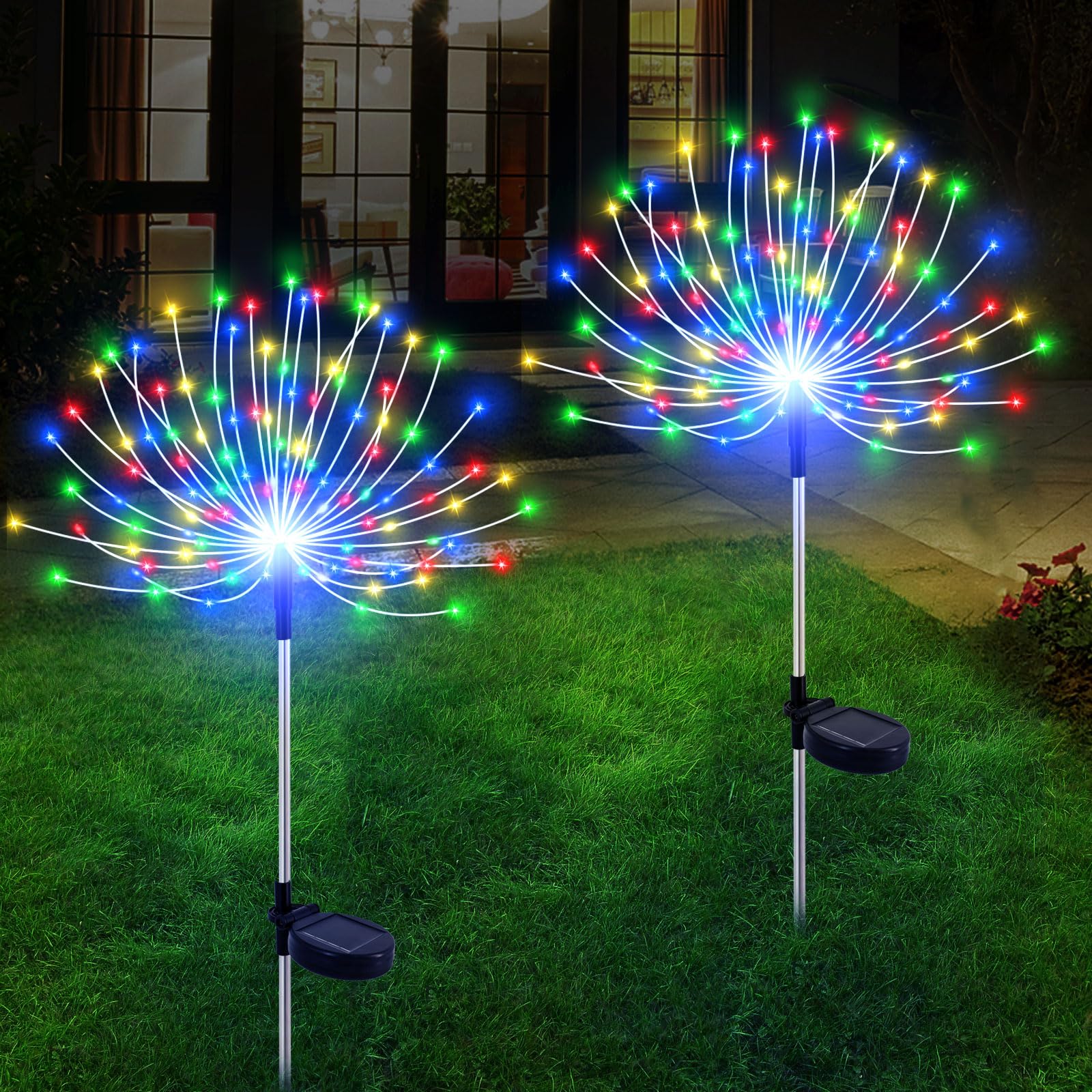 Slyuexu Solar Garden Lights Outdoor Waterproof, 2 Pack 120 LED Solar Firework Lights Decorative Garden Décor Outside for Flowerbed Pathway Party Christmas Decorations, Multicolor