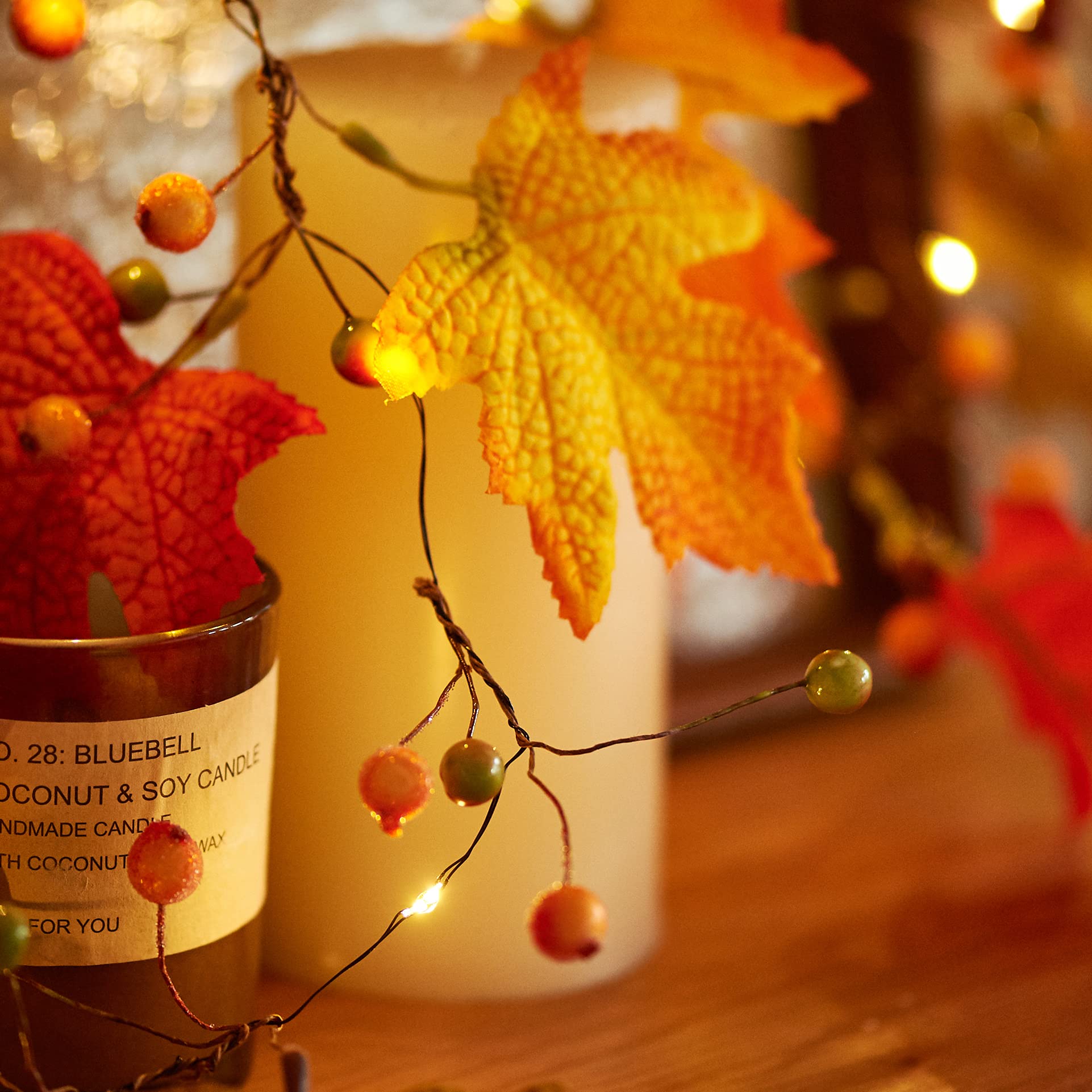 Miya Life Fall Fairy Lights Cute String Lights With Thanksgiving Decor Fall Garland With Lights Battery Operated For Fall Lights Indoor Decoration (Maple Garland)