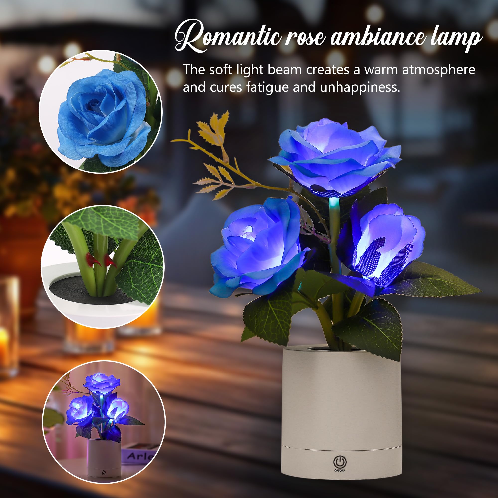 Hibeauti Blue Rose Led Lamp For Womens Gifts, Flower Night Light For Relaxation And Serenity, Womens Her Mom Wife Girlfriend Fri