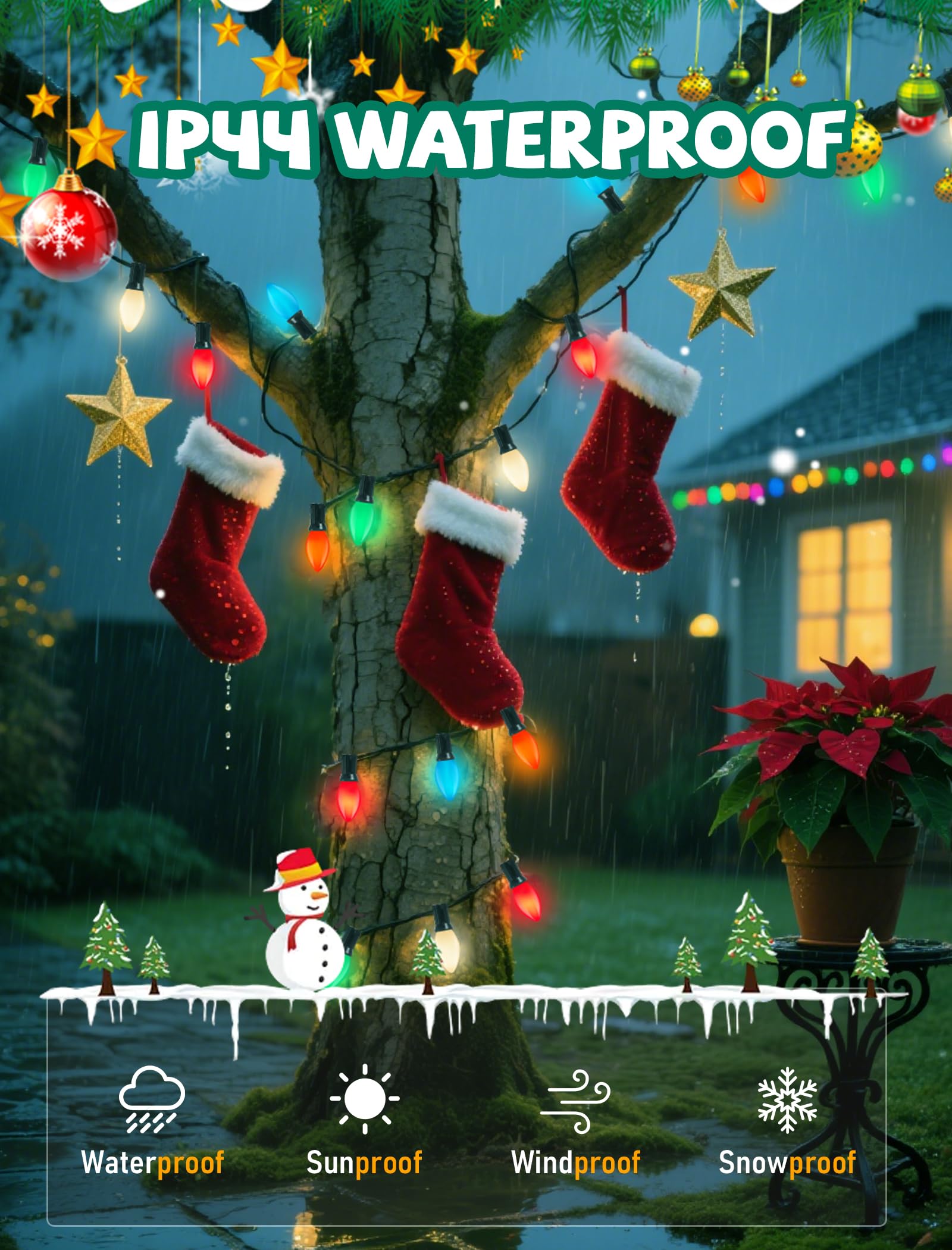 25Ft Multicolor Christmas Lights Outdoor  C7 5W Vintage Ceramic String Lights With 25 Colorful Baked Incandescent Bulbs  Hanging Patio Lights For Porch Roofline Xmas Tree Garden Pathway Indoor Decor