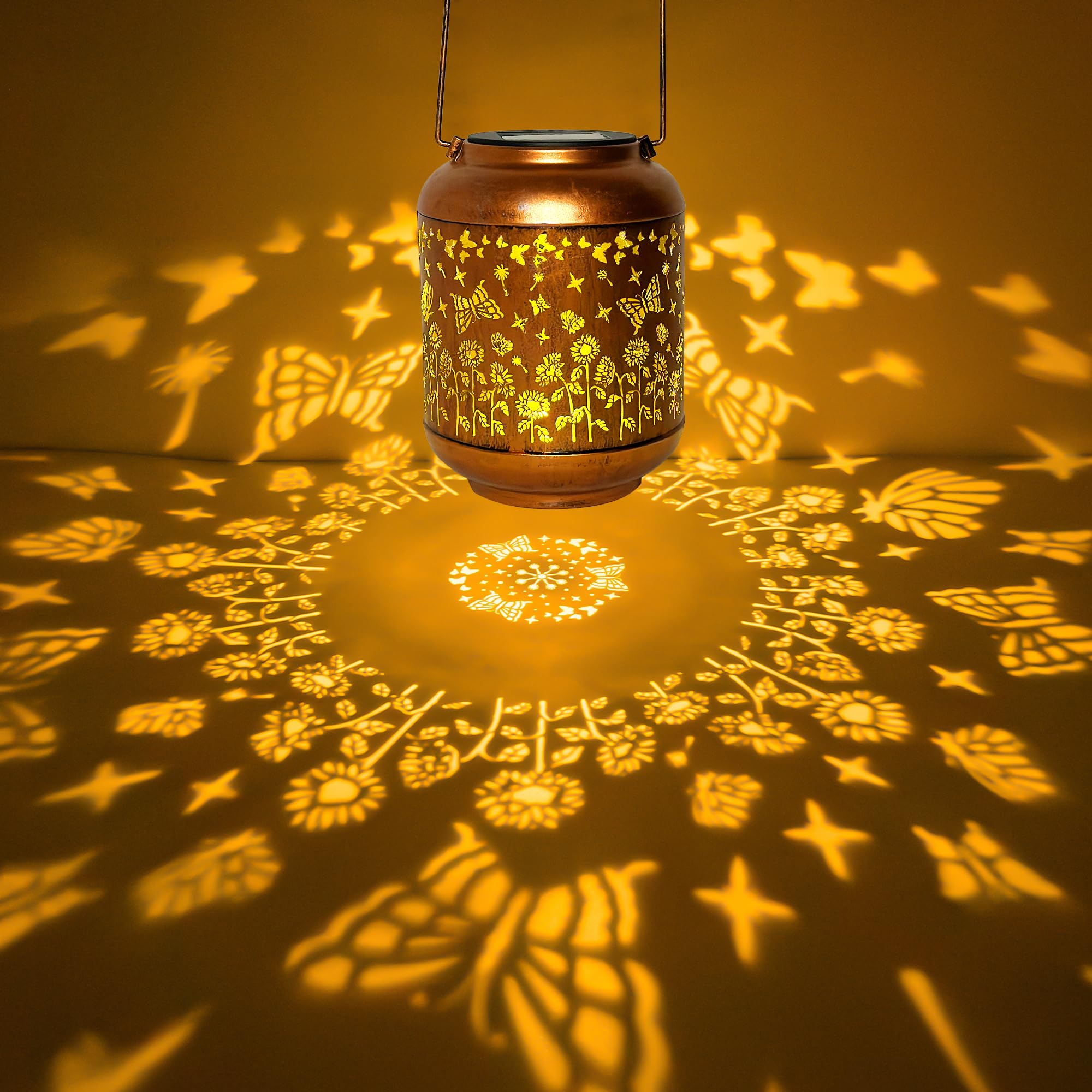anytalk Outdoor Solar Lantern - Waterproof Hanging Lantern for Garden, Iron, Butterfly, Model Deco&Dot-Lantern B