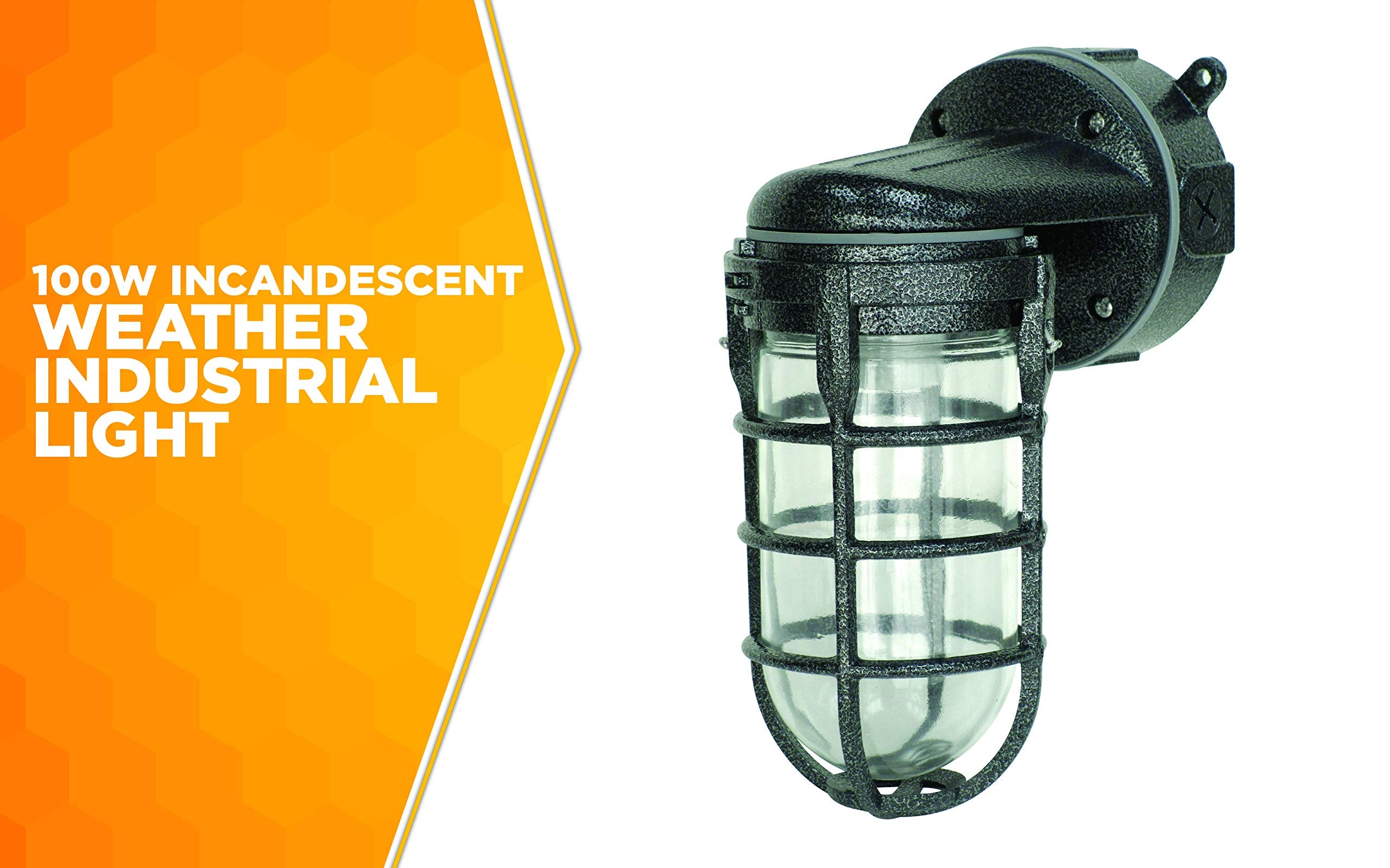 Woods Wall Mount Light, Hammered Black Finish, Sturdy Die Cast Aluminum, 100W, Indoor/Outdoor, Model L1707SVBLK