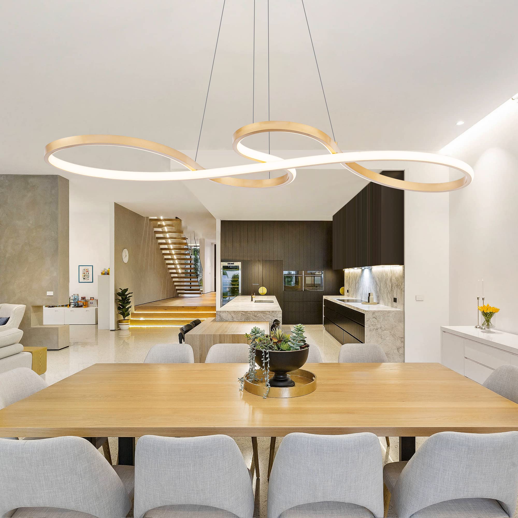 SUNMOO Modern LED Chandelier Dining Room Modern Pendant Light Dimmable Creative Contemporary Chandelier Adjustable Hanging Light