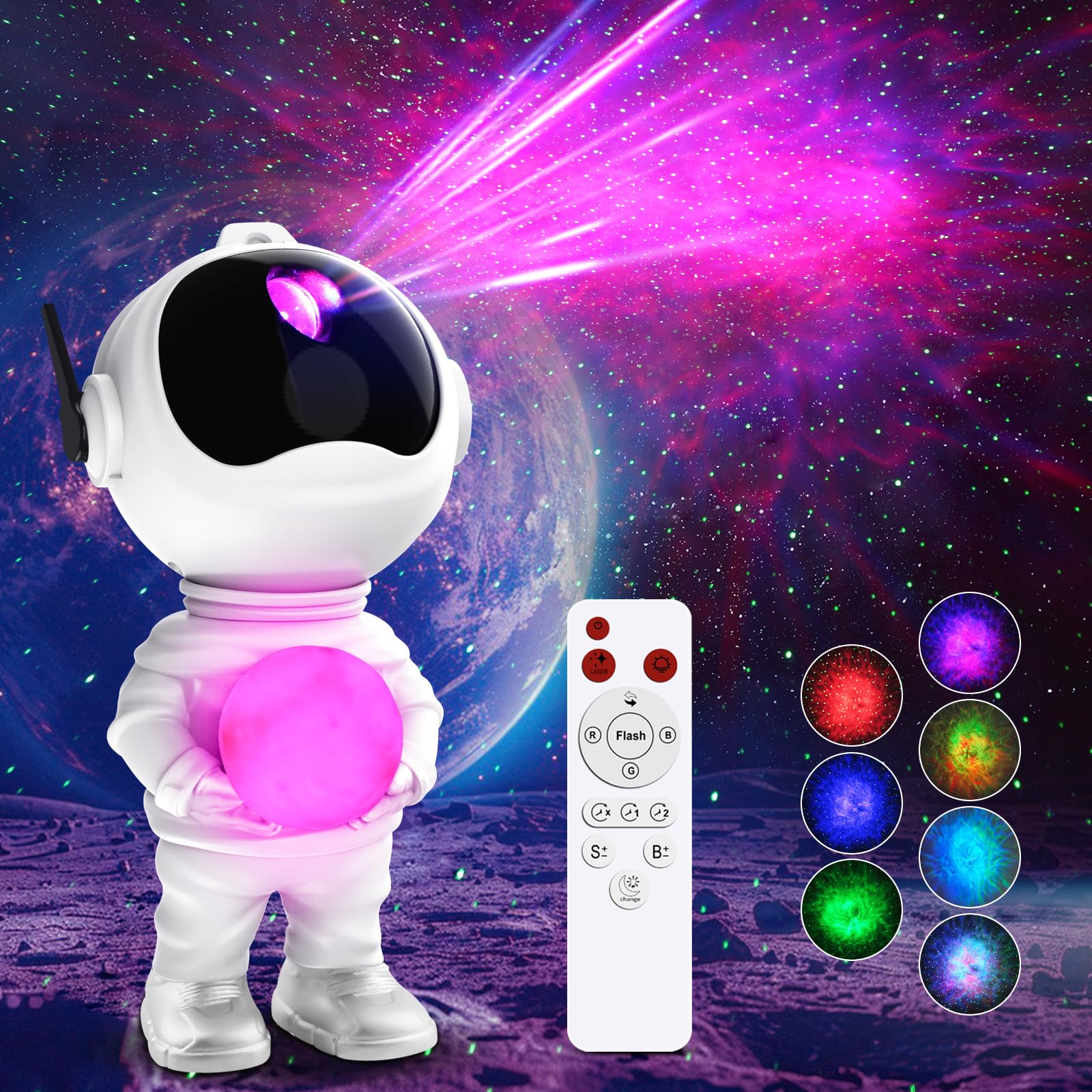 YOVAKO Star Projector 3 in 1 with Remote, Timer, 8 Color Moon Lamp, LED Nebula Night Light, Model RT008, White