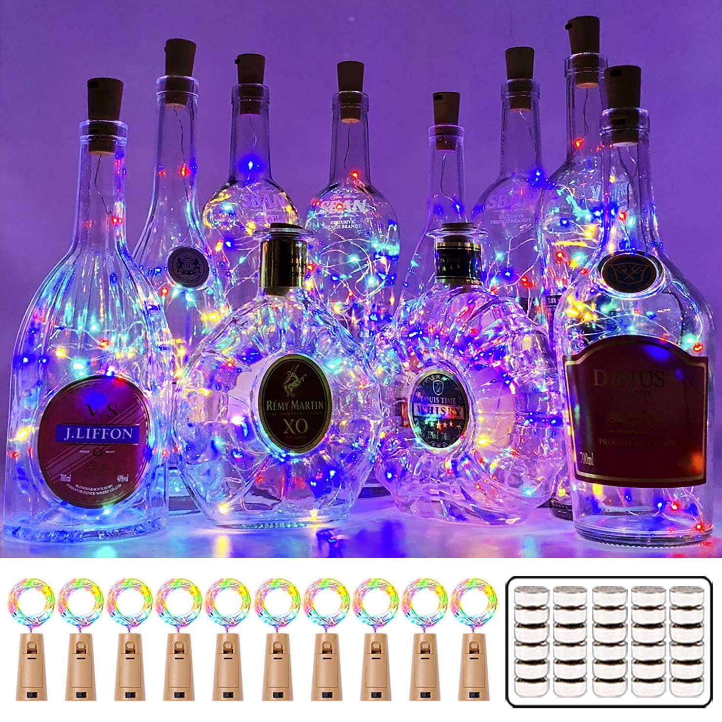 MUMUXI Wine Bottle Lights with Cork Switch [10 Pack] | Easy-to-Use 3.3ft 20 LED Bottle Lights | Universal Size Cork Lights for Wine Bottles Liquor Bottles Christmas Lights Indoor Outdoor, Multicolor