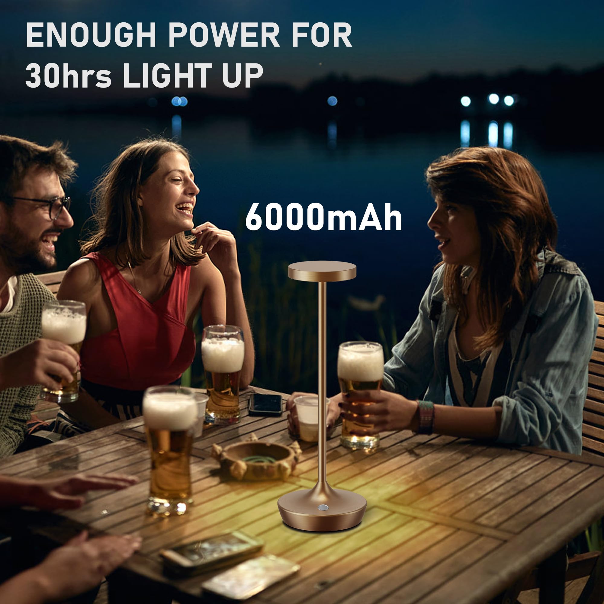 Willdoak Cordless Led Table Lamp - 6000Mah Rechargeable, Dimmable, Waterproof, Bronze