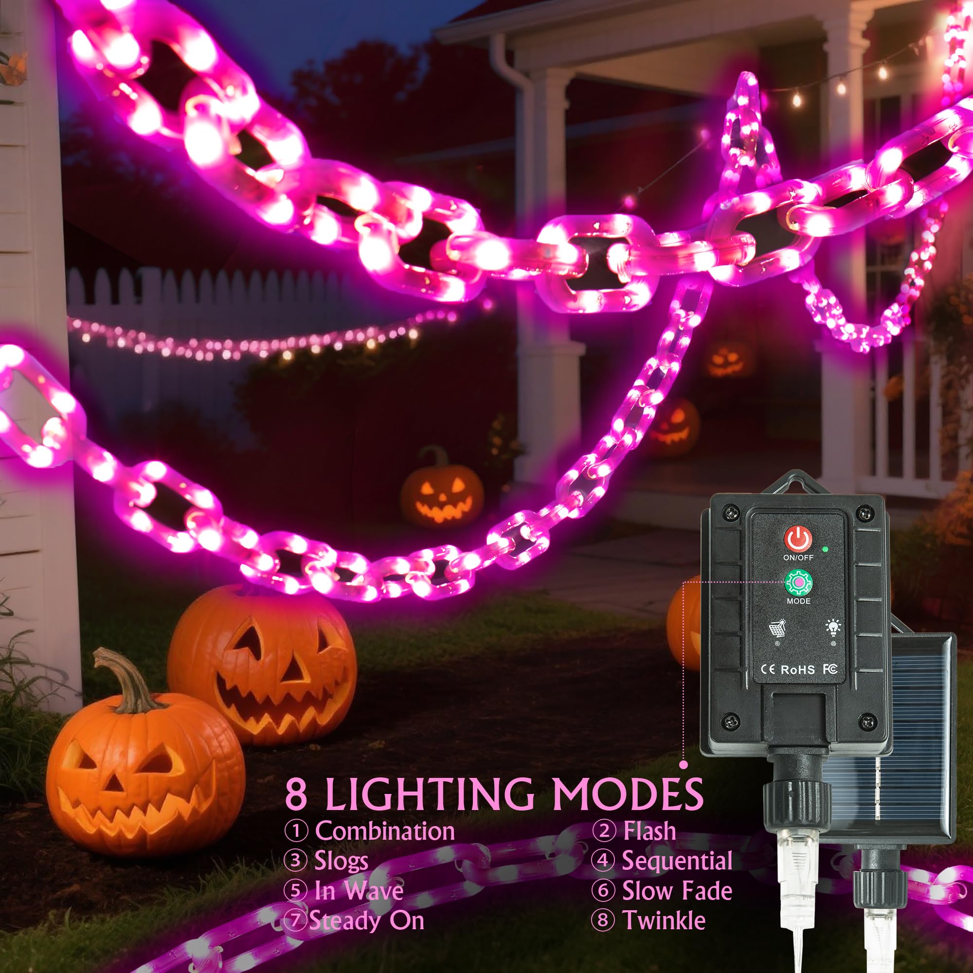 NWLIGHT Halloween Decoration Solar Light String, 200 LED, 13FT, IP44 Waterproof, Purple, 8 Lighting Modes