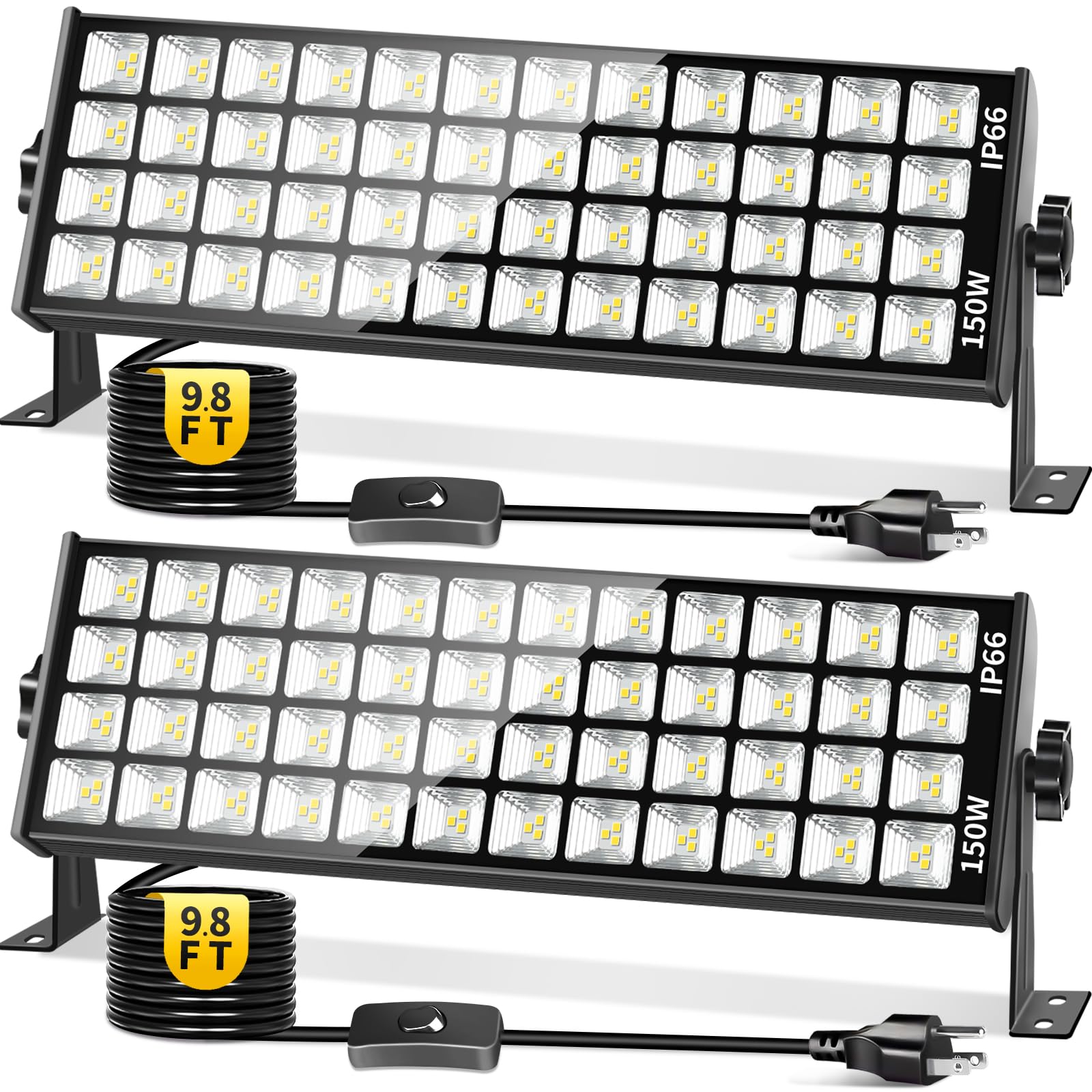 150W LED Shop Light 18000LM Ultra Brighter  Plug in Garage Light with 9.84FT Power Cord and On/Off Switch  6000K IP66 Waterproof Outdoor Bay Lights for Garage Workshop Warehouse Factory  2 Pack