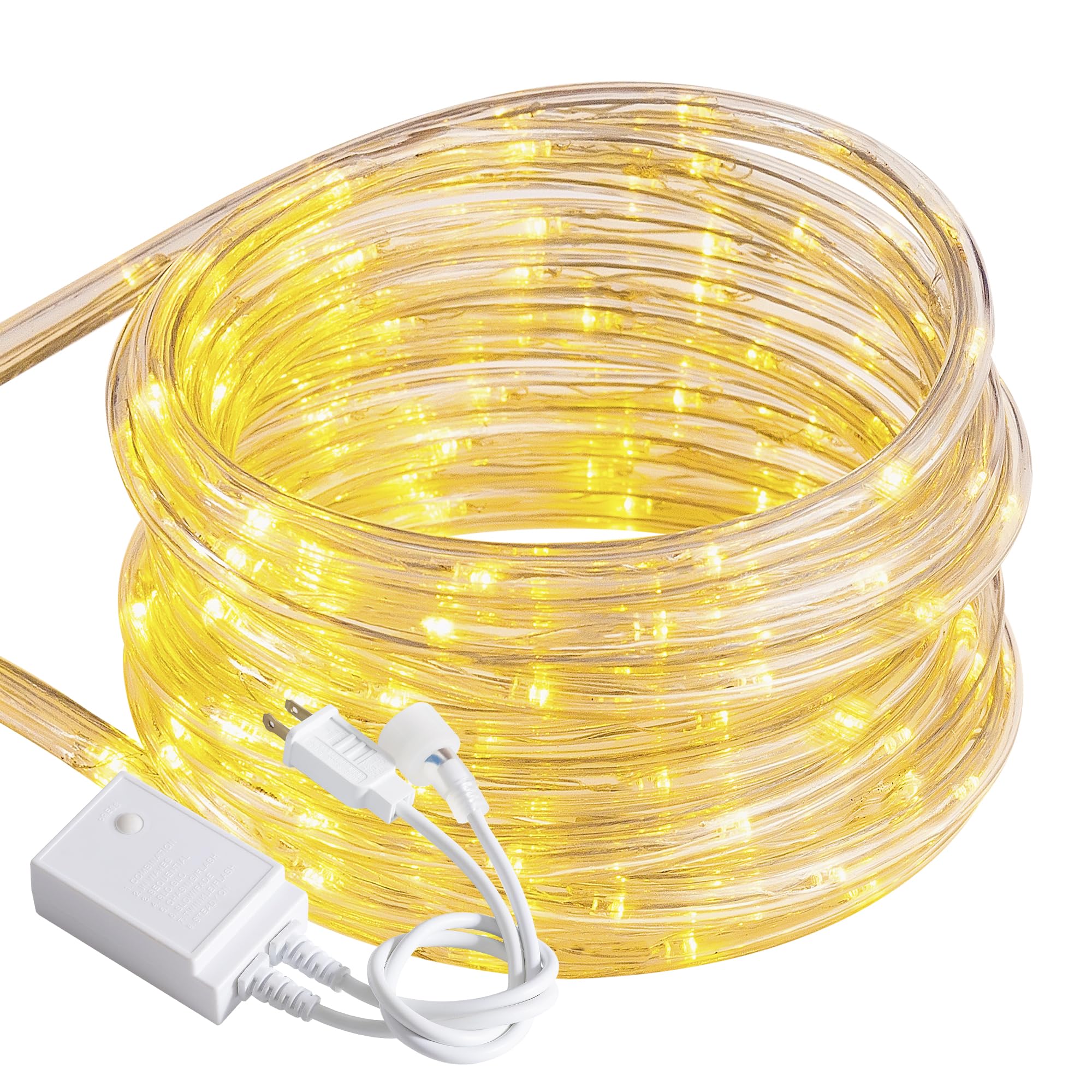 20ft Rope Lights Outdoor  Connectable & Flexible Tube Lights with 8 Modes Controller Waterproof Warm White LED Rope Lighting for Deck Garden Pool Patio Bedroom Indoor & Outside Landscape Lighting