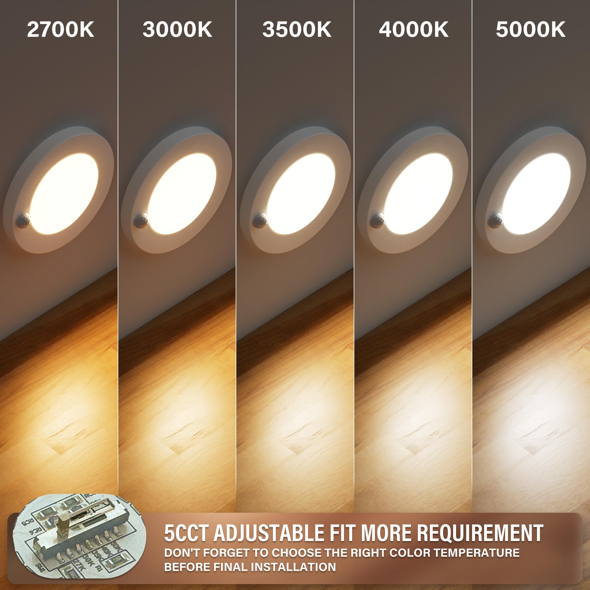 Zago 6'' 120 Volts Closet Light Wired, Black Pir Motion Sensor Ceiling Disc Light, 15 Watts, 1100 Lumens, Cri>80, 3000K Warm Whi