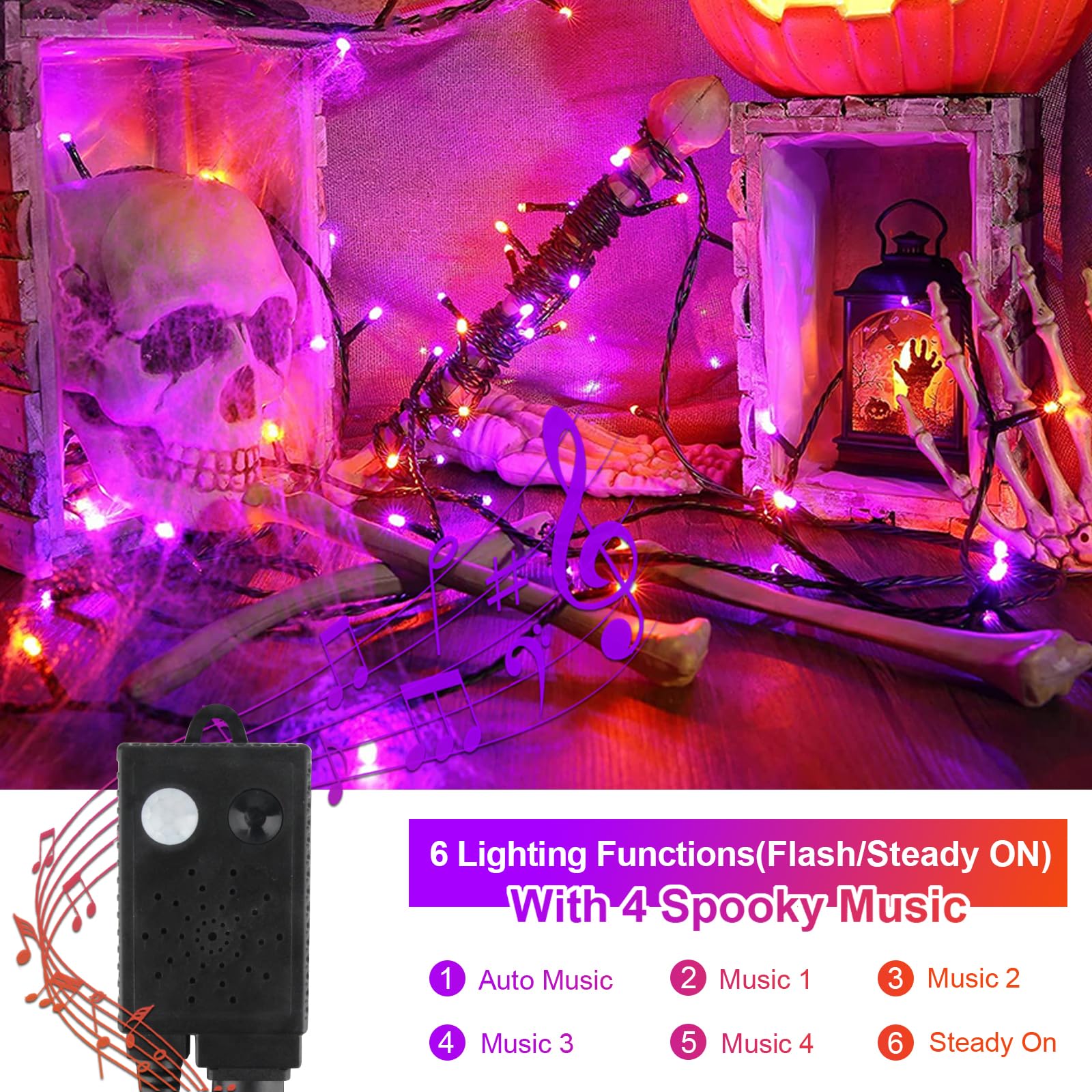 Tcamp 300 LED Christmas Lights, Purple & Orange, Motion Activated, 6 Modes, Model QL300AE, Connectable for Indoor/Outdoor Decor