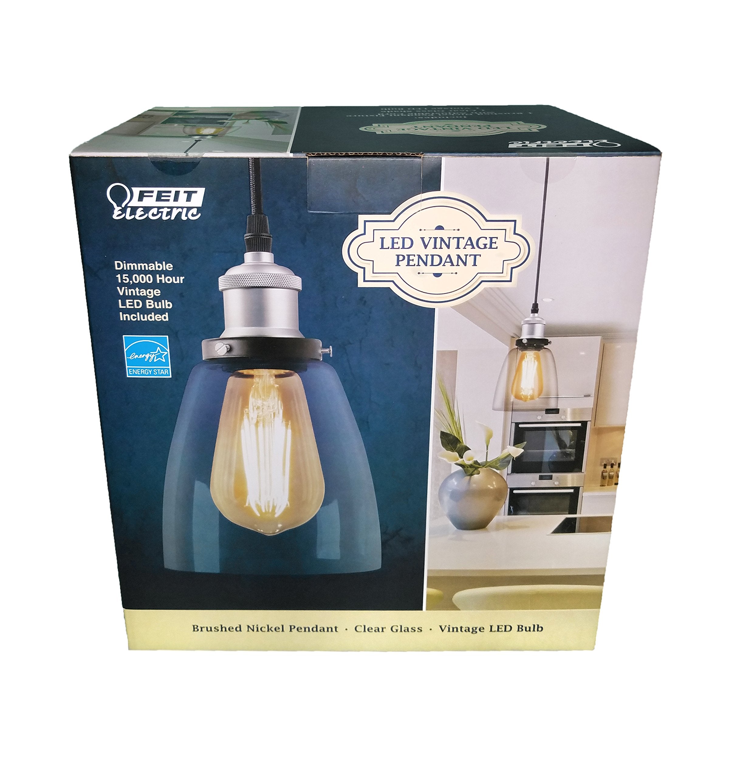 Feit Electric Dimmable LED Pendant Light, Brushed Nickel, Clear Glass, 6W (40W Replacement), Model SG_B07BZHKCG7