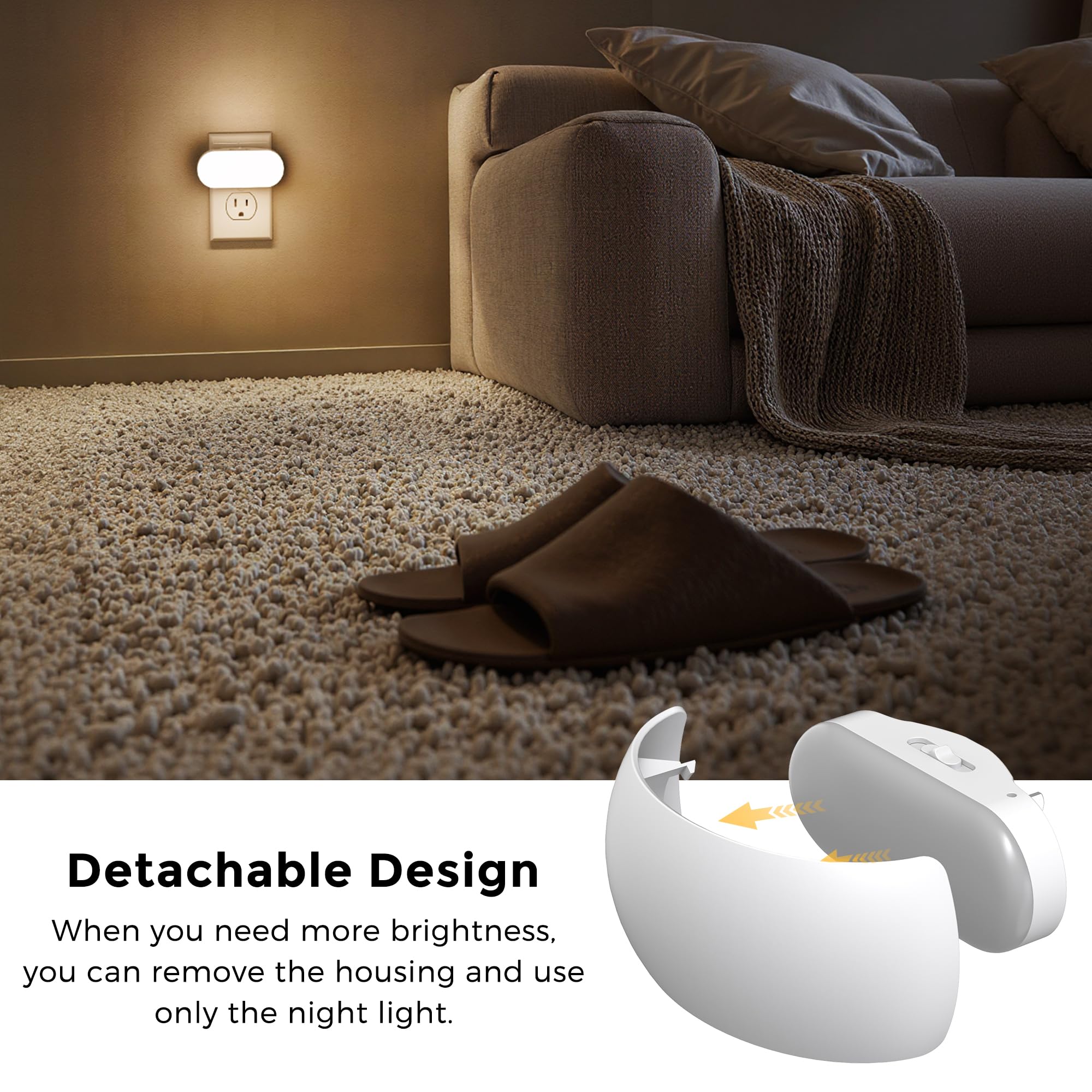 L LOHAS LED Night Light, Auto Dusk to Dawn Sensor, Dimmable 0-100LM, 1 Pack, Backlit Soft White, Model A-GY-157-02-US