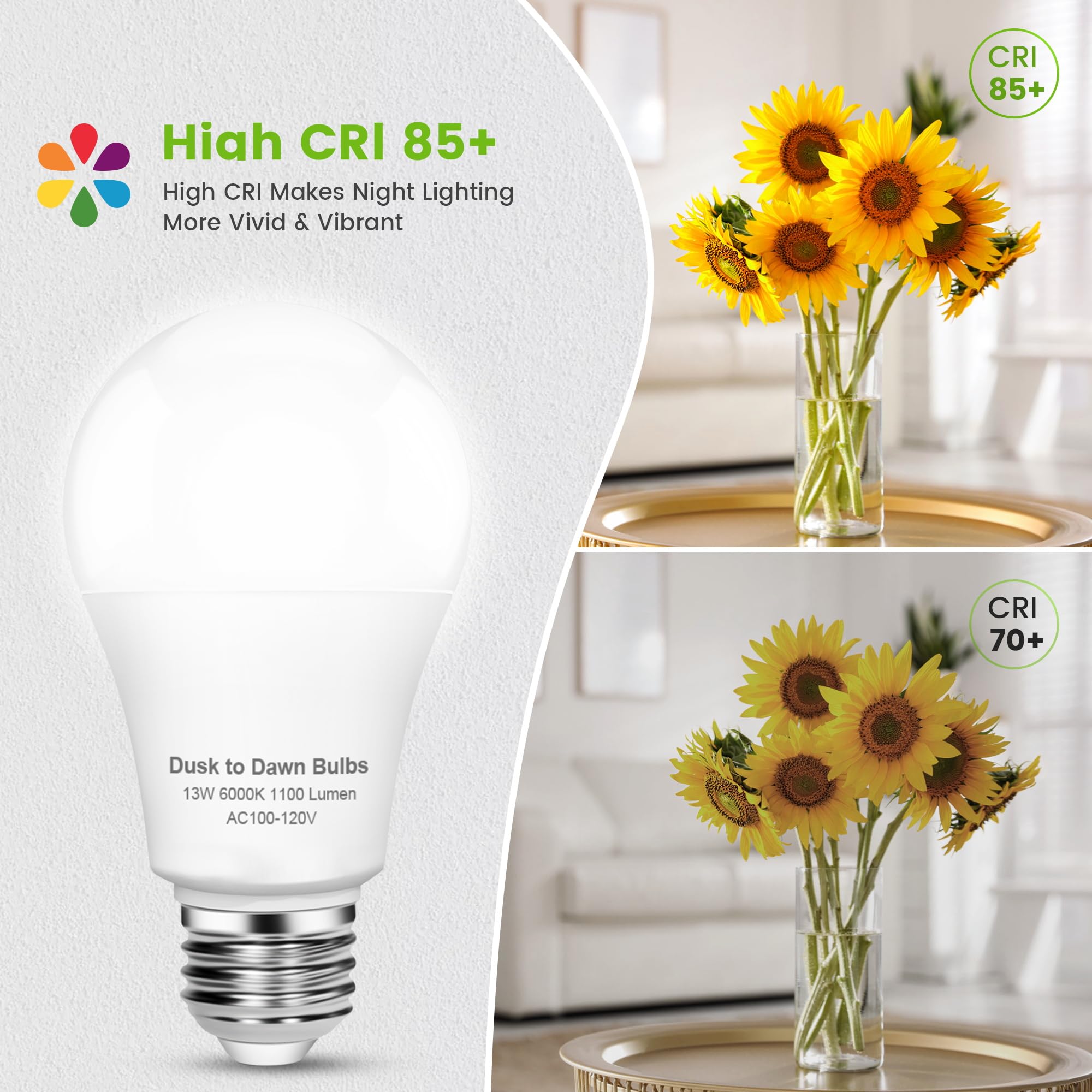 Ohlux Dusk To Dawn Outdoor Light Bulb, 13W 60W Equivalent Energy Saving A19 E26 Led Bulb, 5000K Cool White Smart Automatic On Of