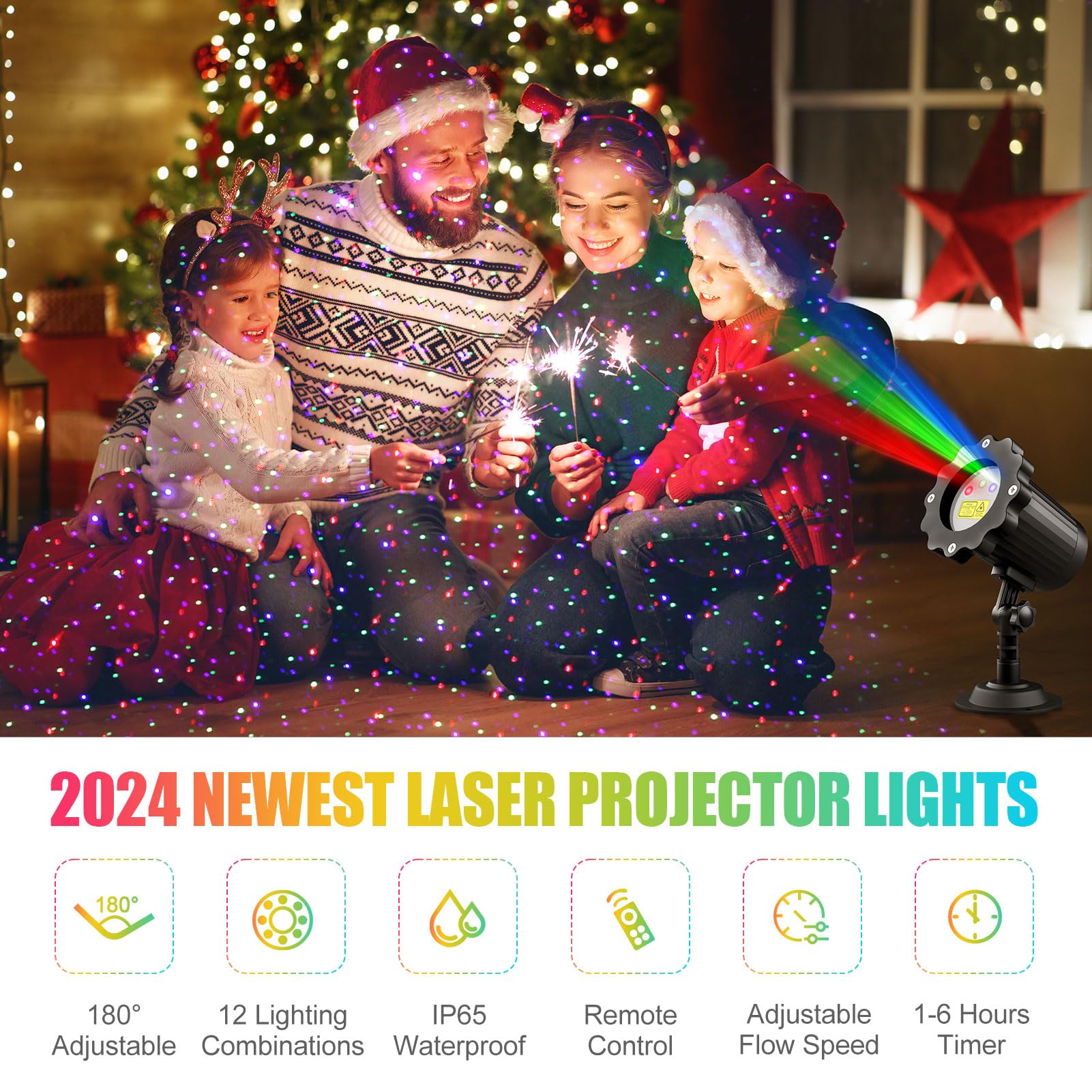 Waterproof Firefly Laser Projector Lights Outdoor,12 Effect Moving Rgb Lights Show Laser Projection With Rf Remote And Timer For